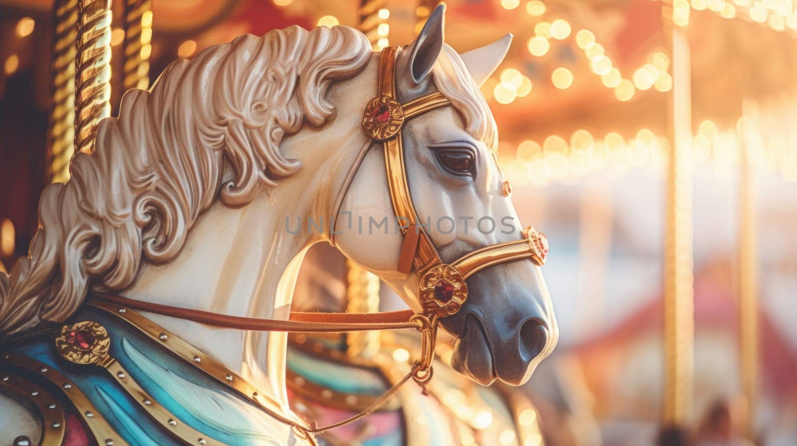 carousel horse in amusement park carnival, ai