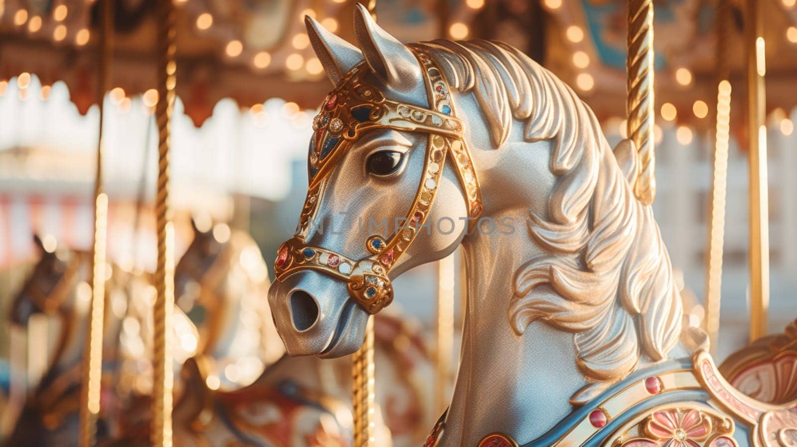 carousel horse in amusement park carnival, ai