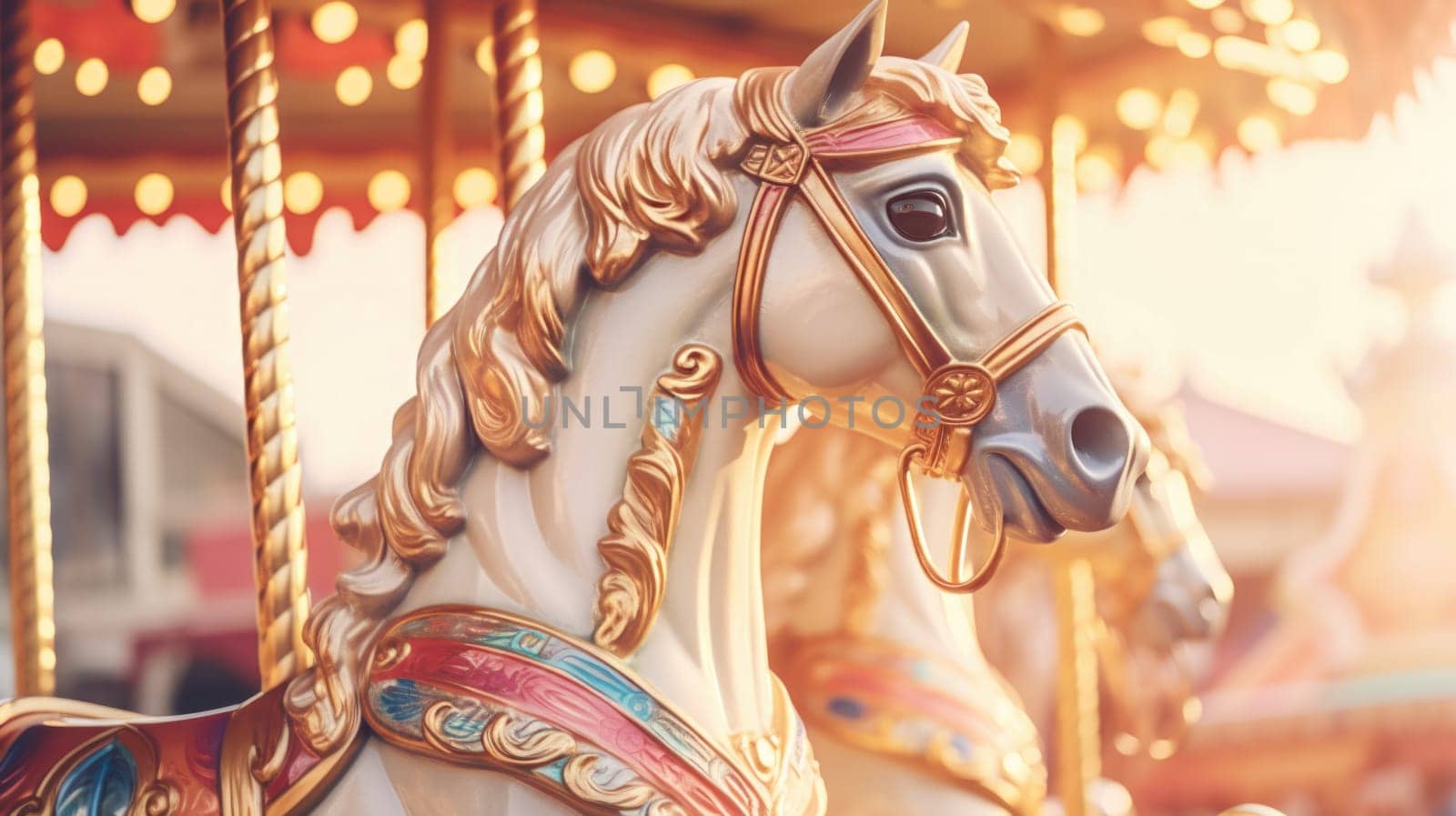 carousel horse in amusement park carnival, ai