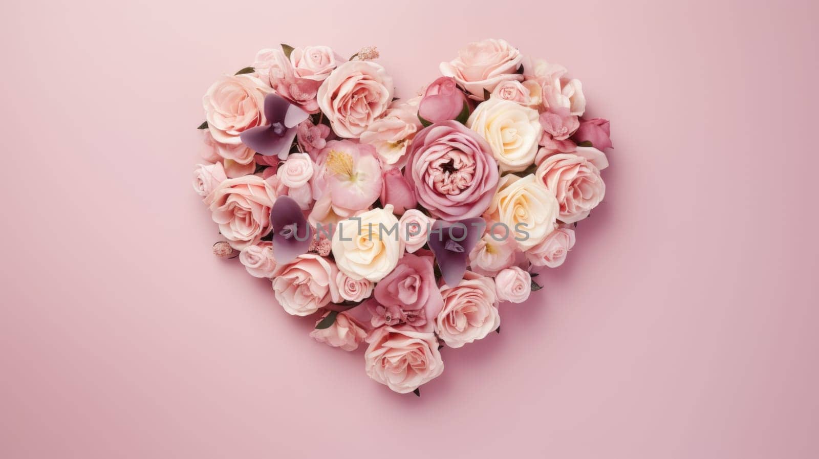 heart shape rose ranunculus buttercup frame pink background, ai