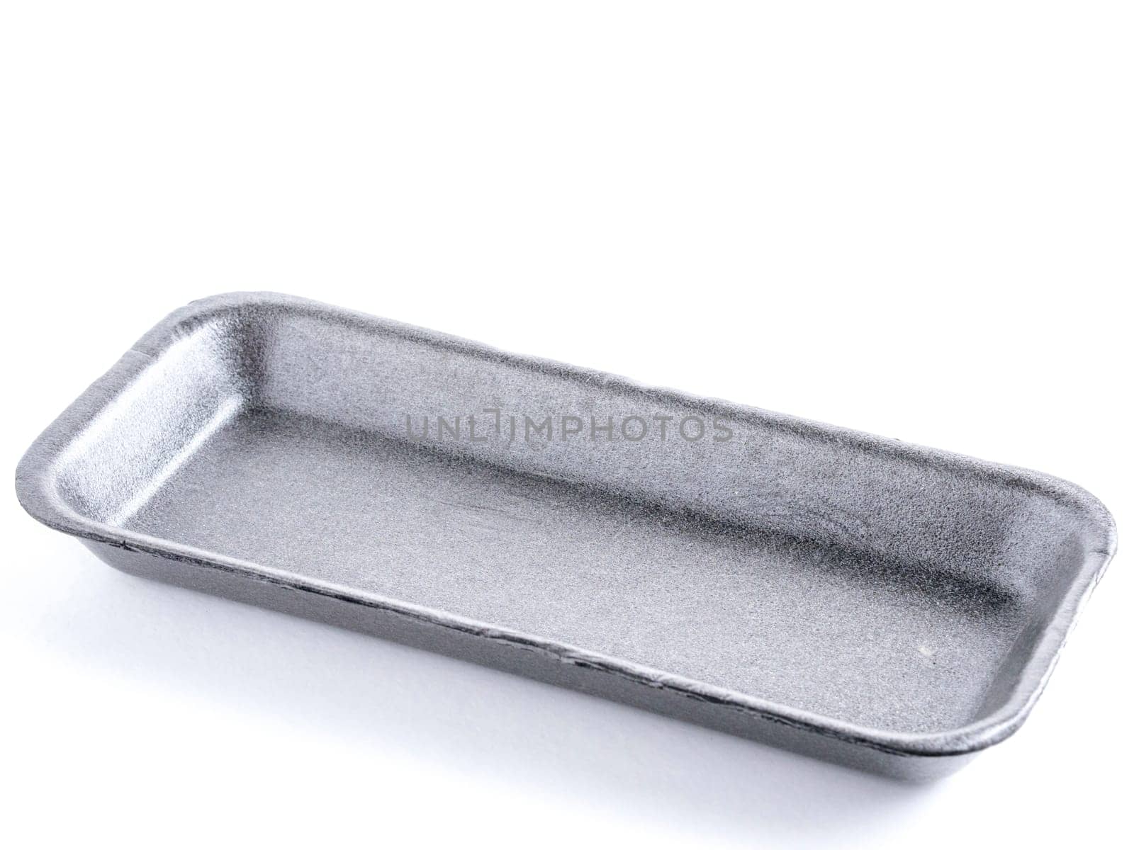 Black empty food tray. Black disposable styrofoam isolated on white background