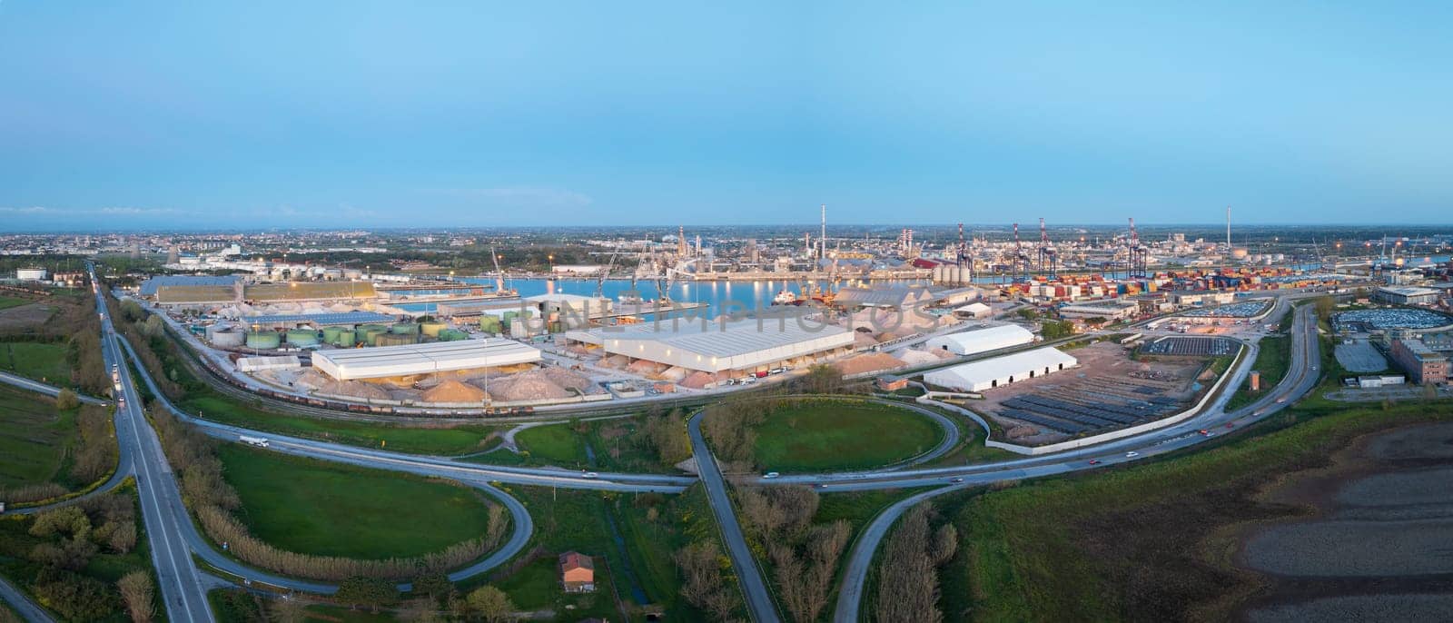 Panorama of hydrocarbon refinery and liquefied natural gas tanks by Robertobinetti70