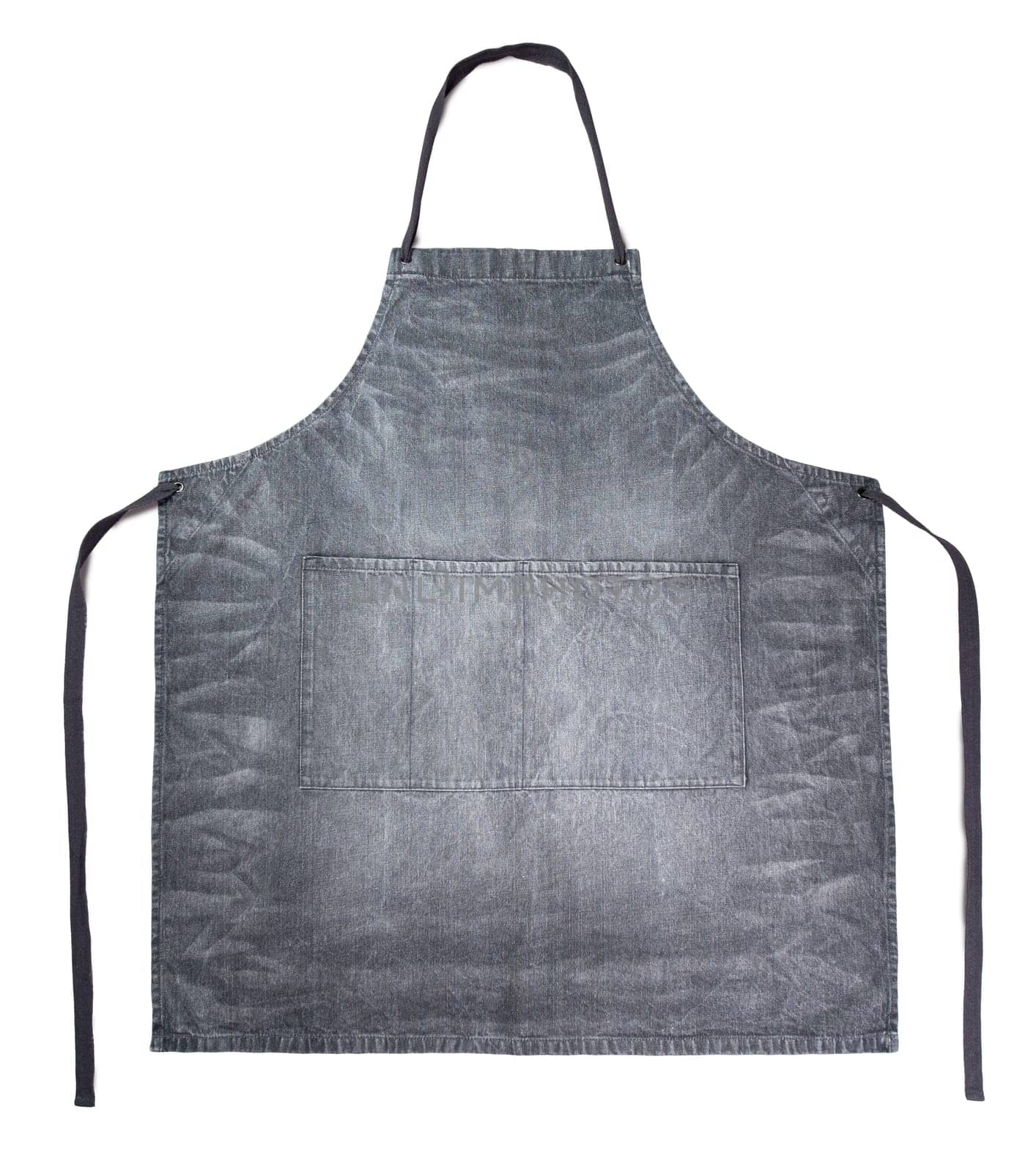 Dark gray jeans apron on white background. Clean gray denim apron isolated on white with clipping path.