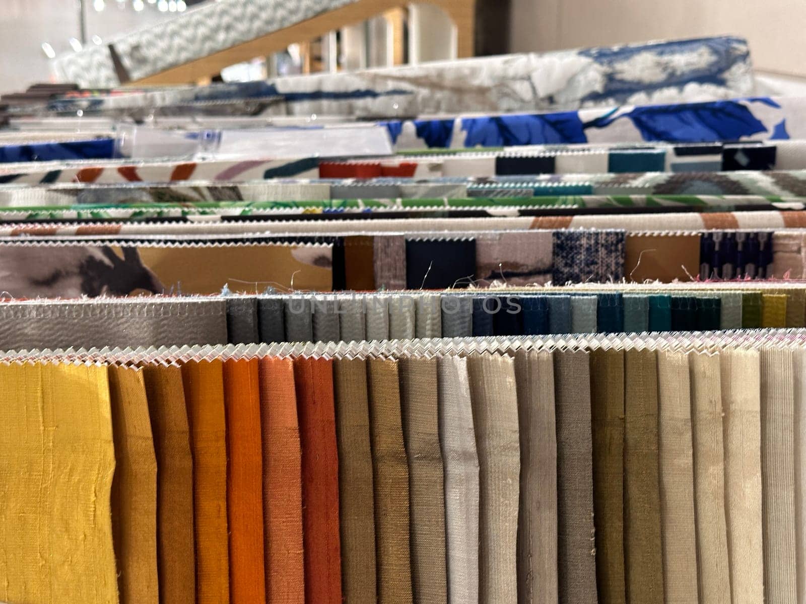 Cropped shot of fabric smaples palette at home goods store