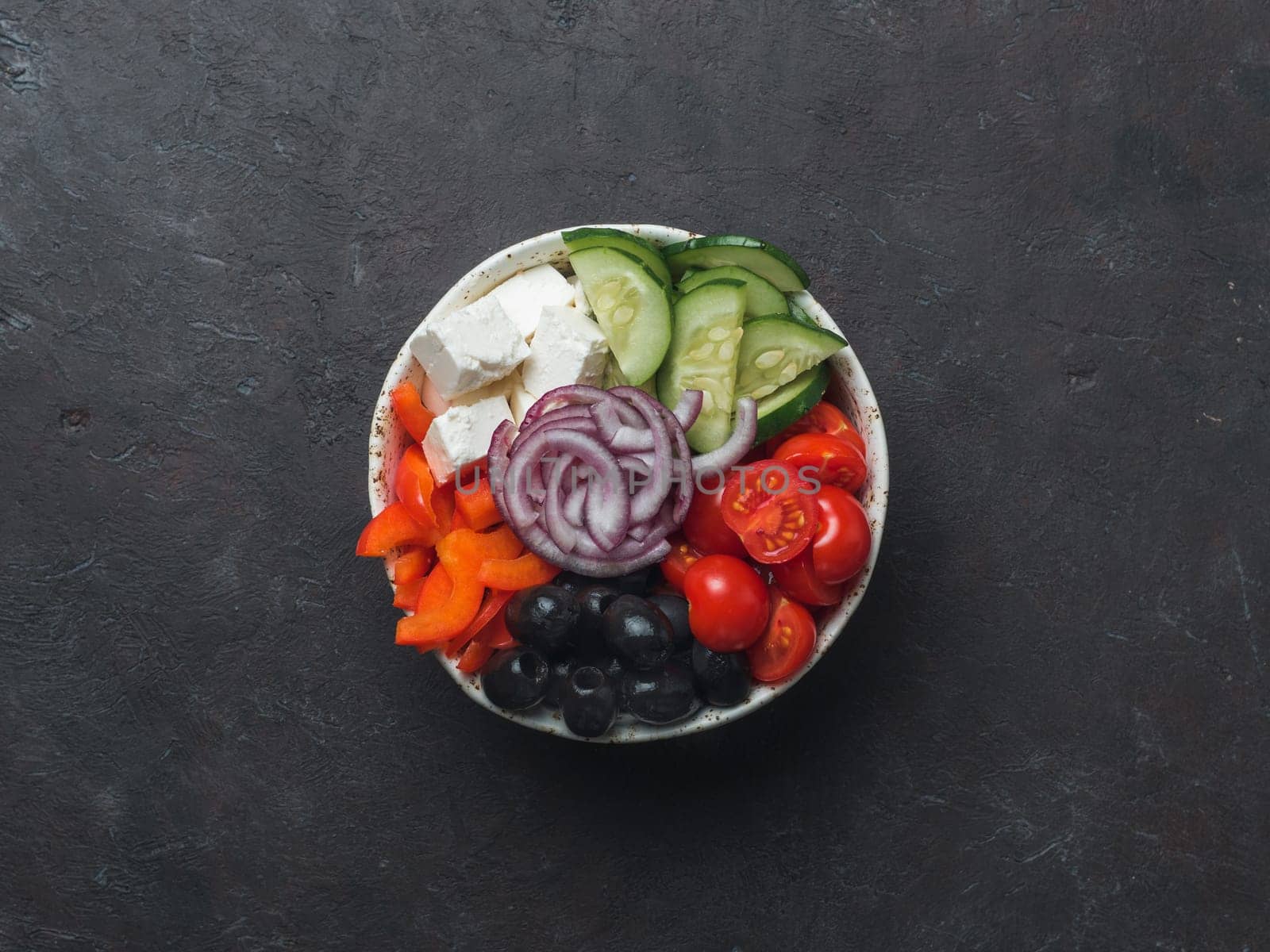 Greek Salad Bowl, copy space, top view by fascinadora