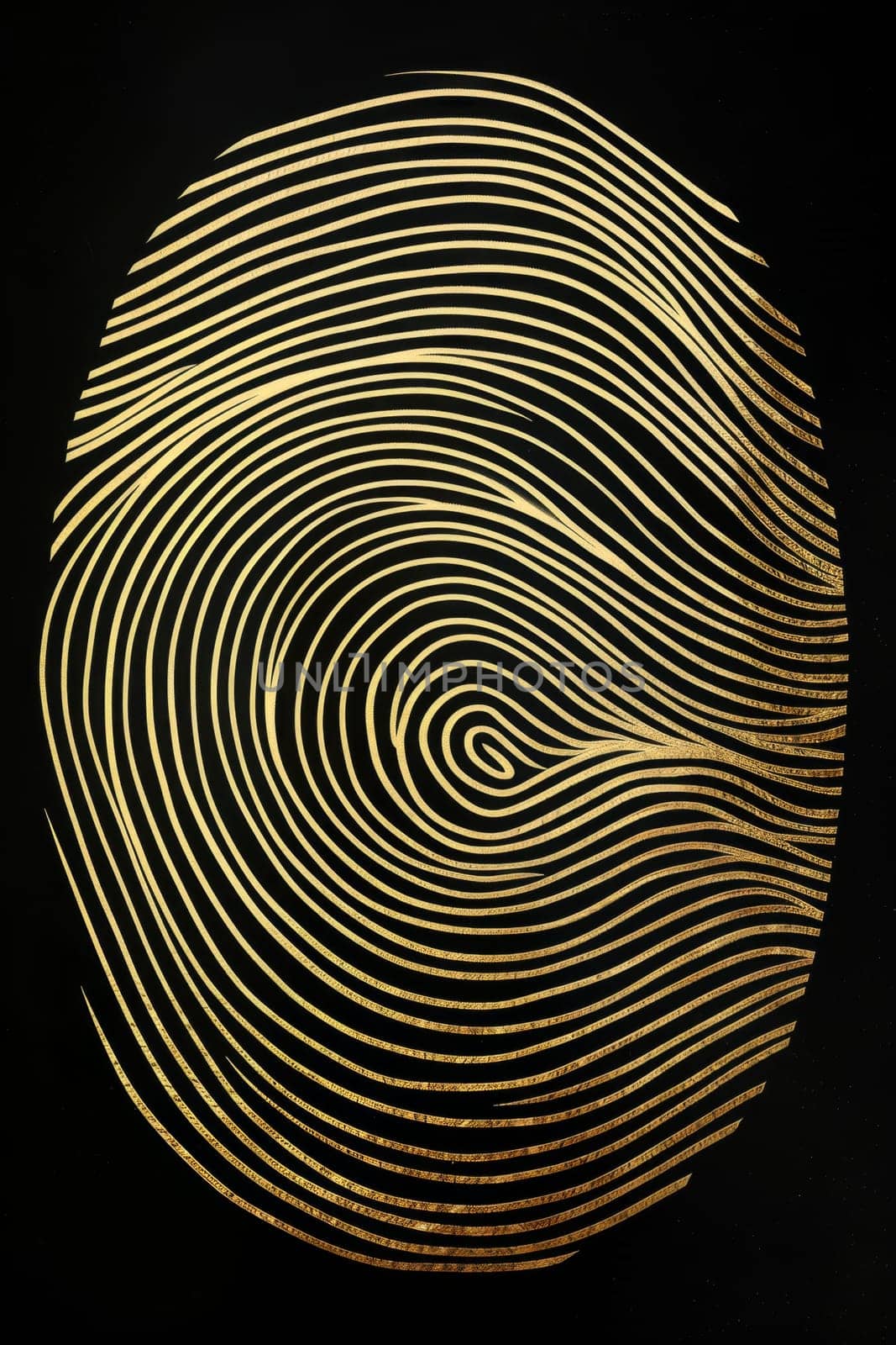 A golden abstract fingerprint on a black background. Illustration.