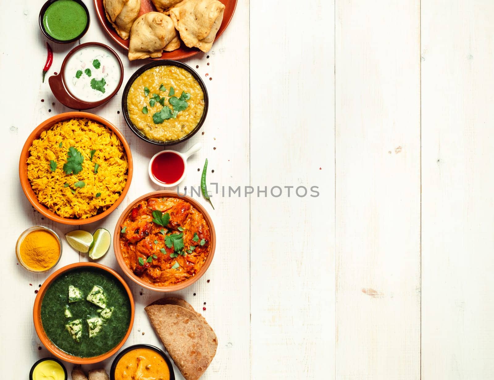 Indian food and indian cuisine dishes, copy space by fascinadora