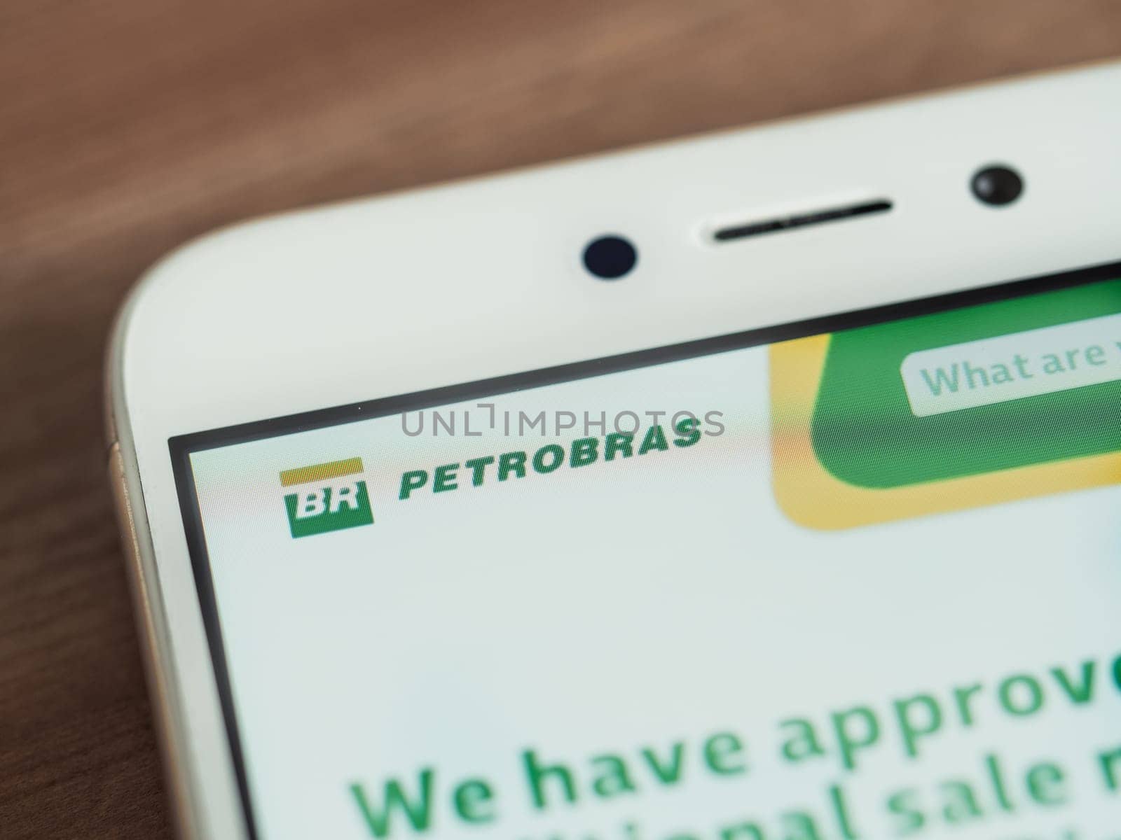 Moscow, Russia - June 03, 2019: Petrobras logo on smartphone screen. Logo of Petrobras company on main page of site. Selective focus.