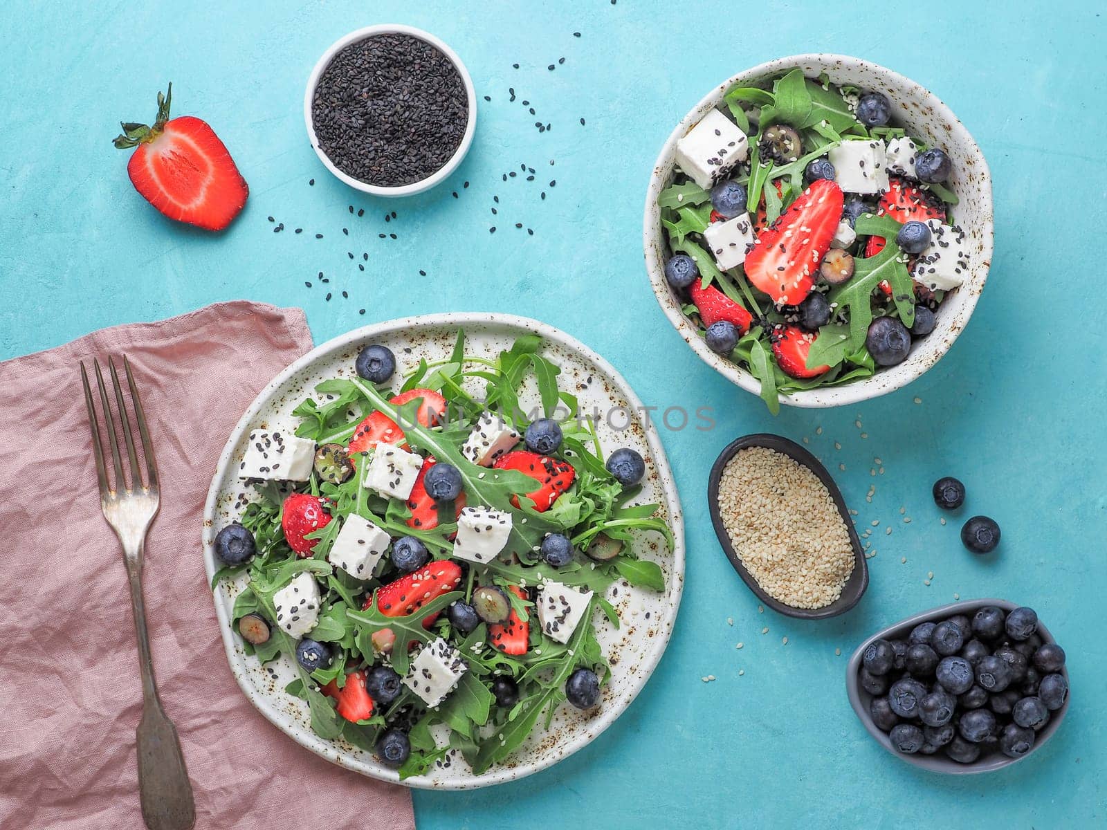 Salad with arugula, feta, strawberry, blueberry by fascinadora