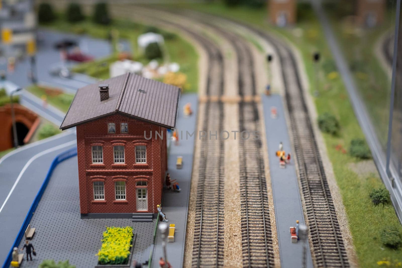 A layout on the scale of urban objects, a railway and various transport as a layout of the city.