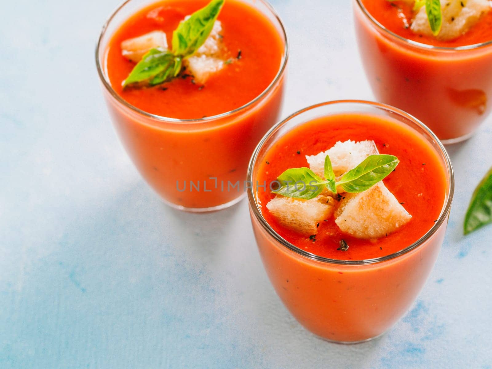 Gaspacho soup in glass, copy space by fascinadora