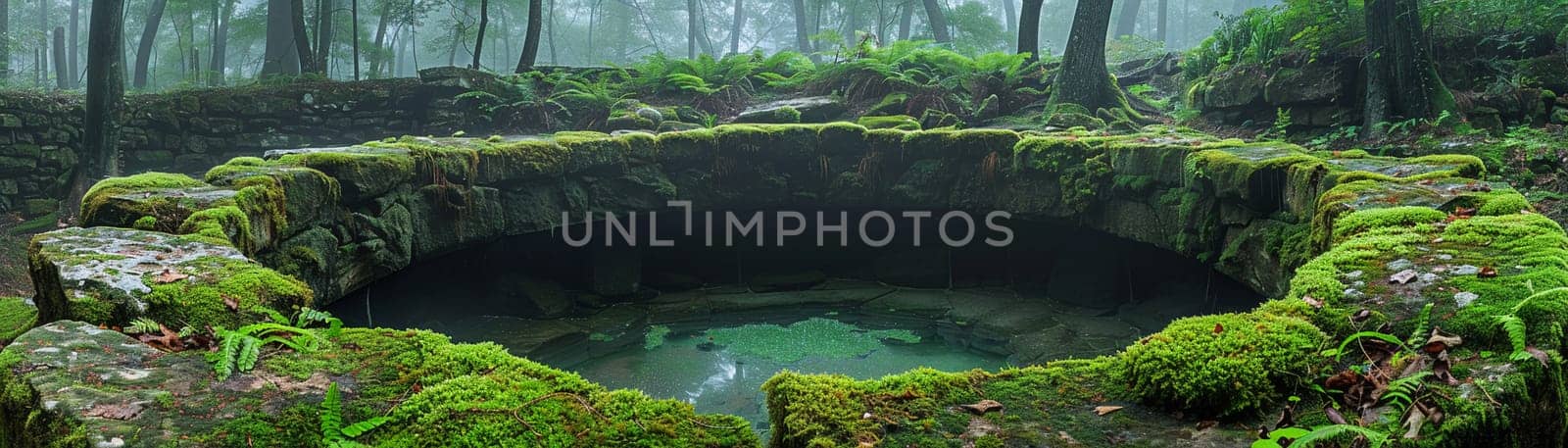 Old Stone Well Overgrown with Moss and Ferns The stones blur with the green by Benzoix