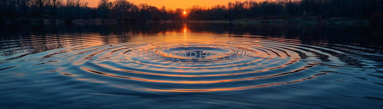 Ripples Across a Quiet Pond at Twilight Circles blurring on the waters surface by Benzoix