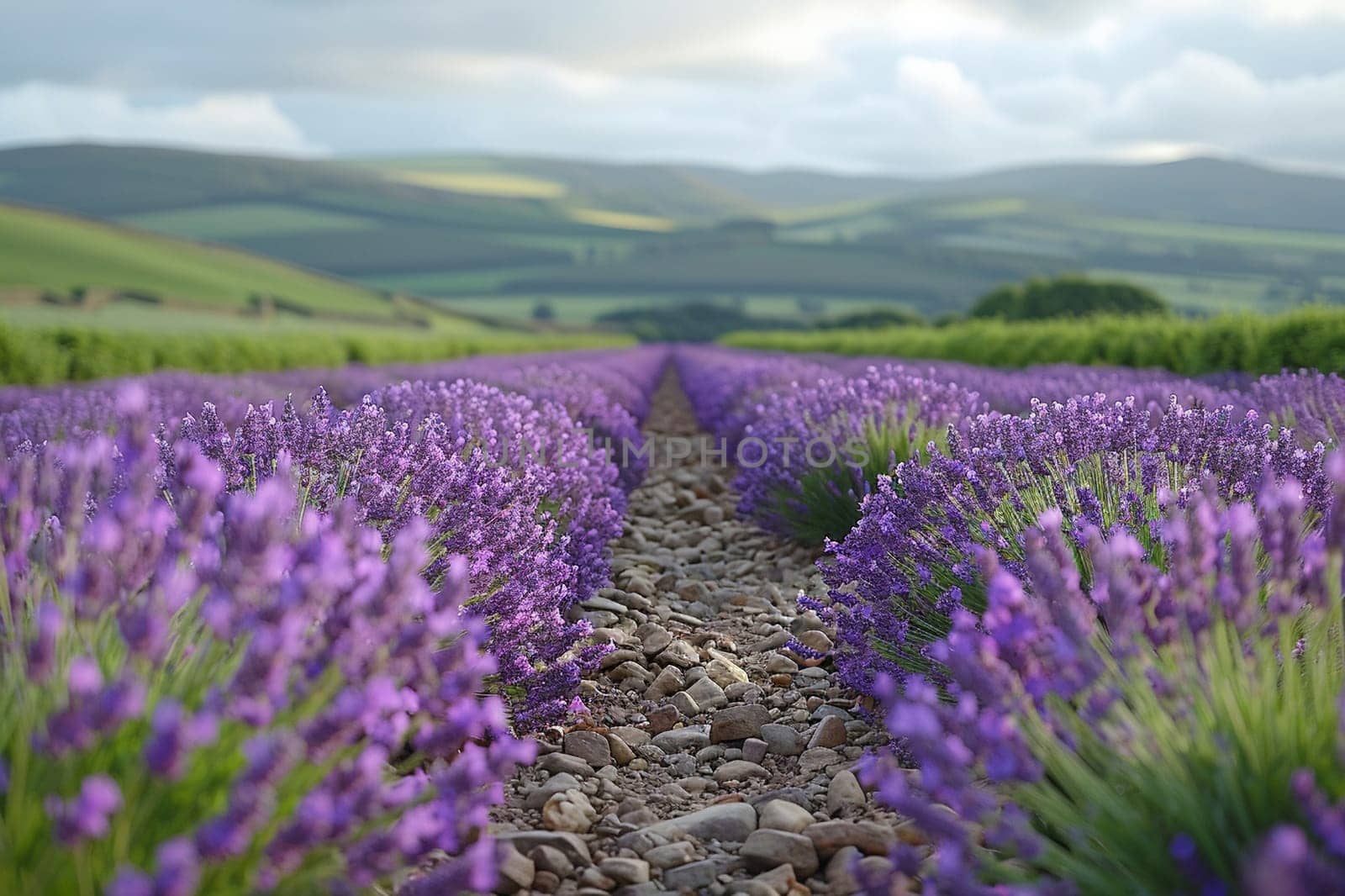 Aromatic Lavender Fields Swathing the Countryside, The purple blurs with the horizon, the scent of tranquility in every breeze.