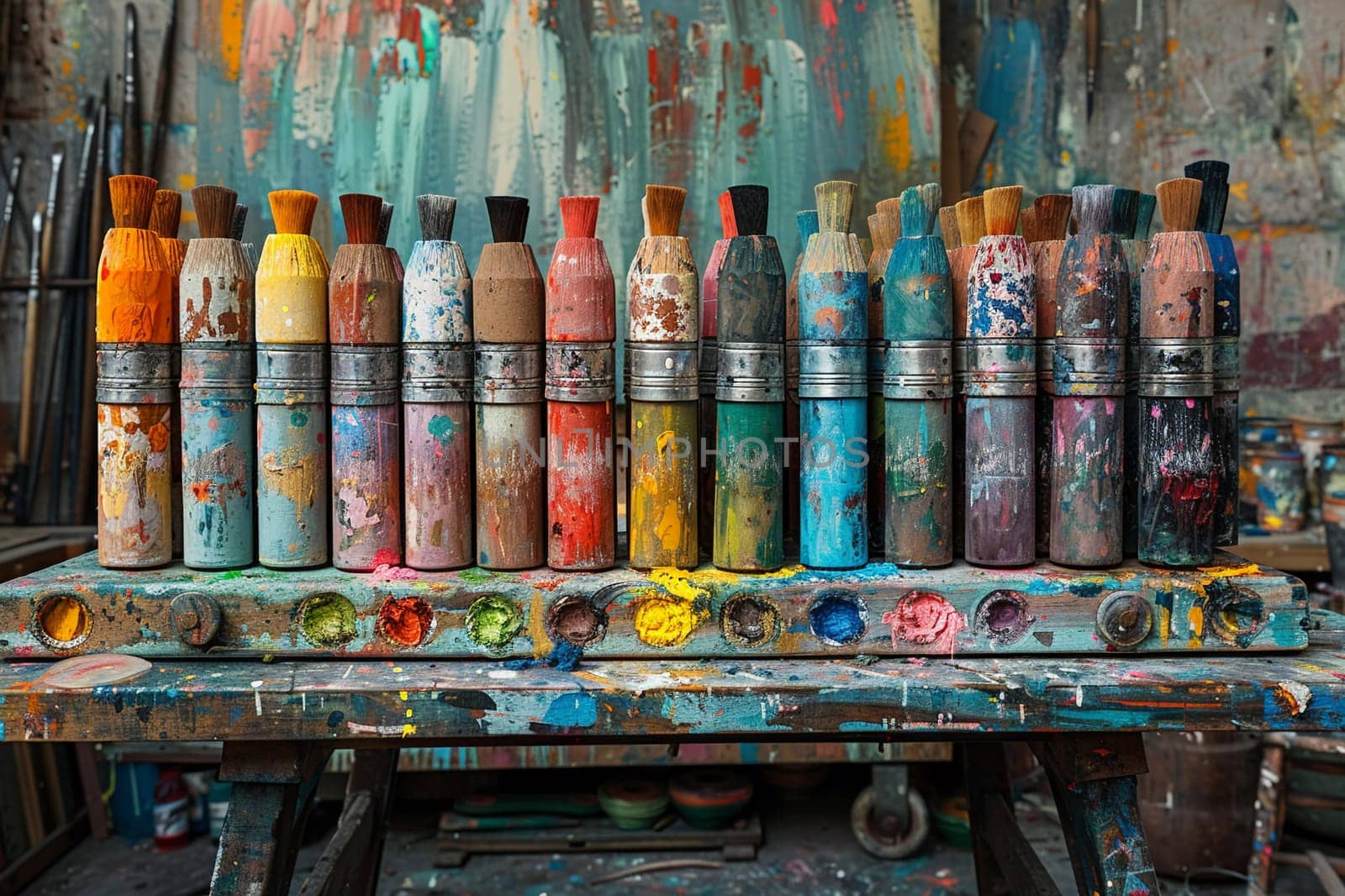 Soft Pastels Adorning an Artist's Workbench, The colors blur with potential, each stroke a whisper of the masterpiece to come.