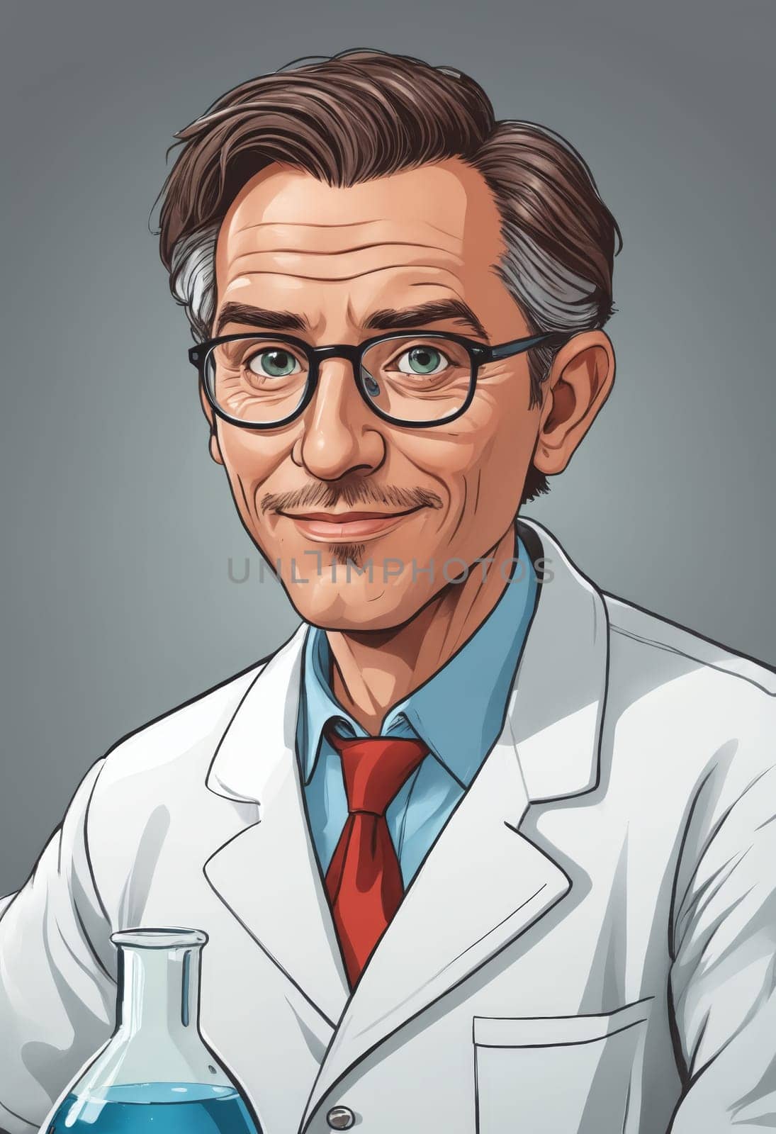 An image capturing a scientist's formal wear, contrasted with their casually styled white hair, reflecting a unique persona.