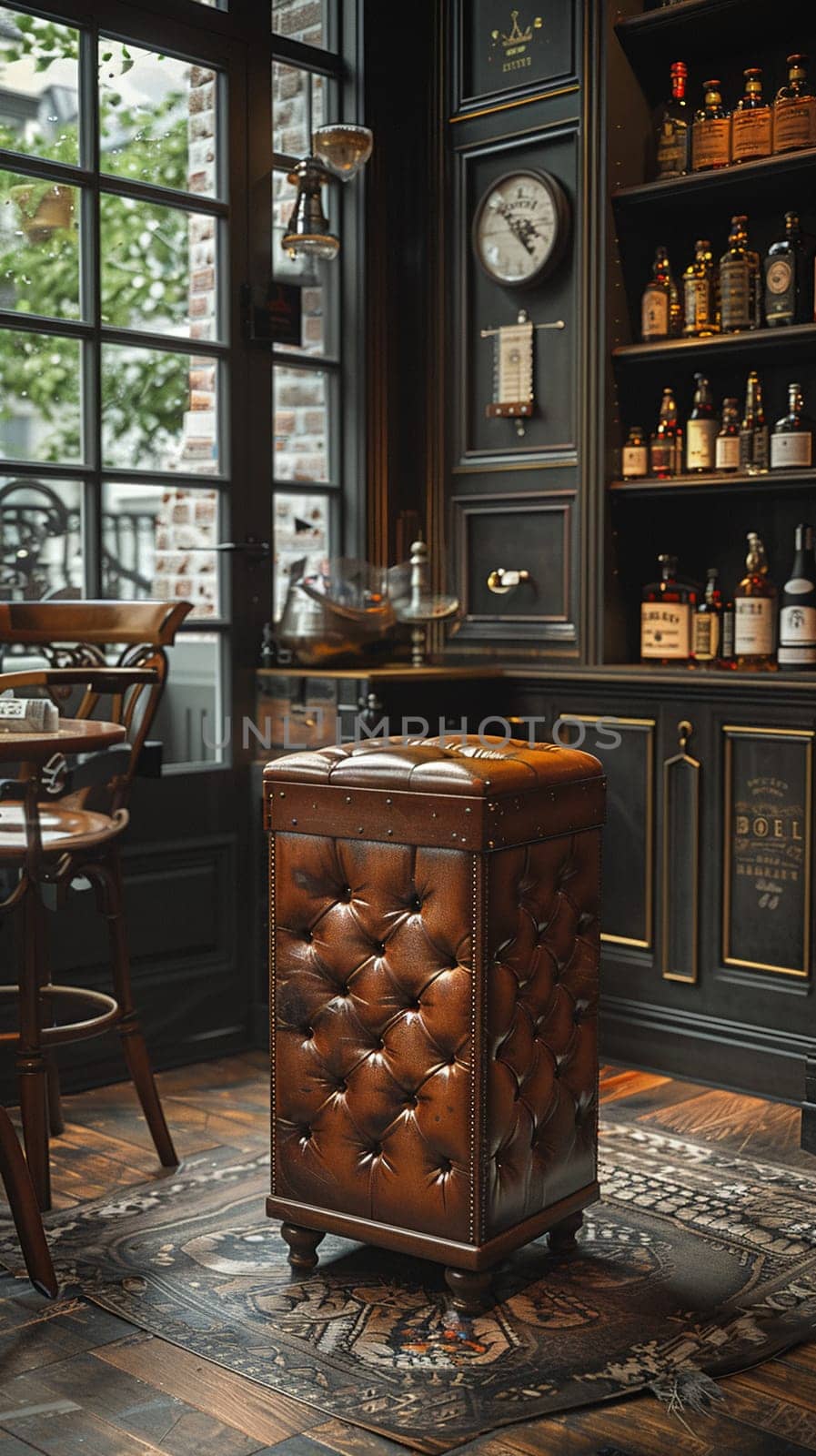 Aged Leather Pedestal in a Gentlemans Club Environment The leather merges with the backdrop of luxury and masculinity by Benzoix