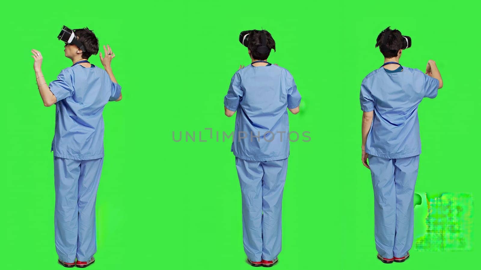 Medical assistant uses interactive vr glasses to check disease treatment by DCStudio