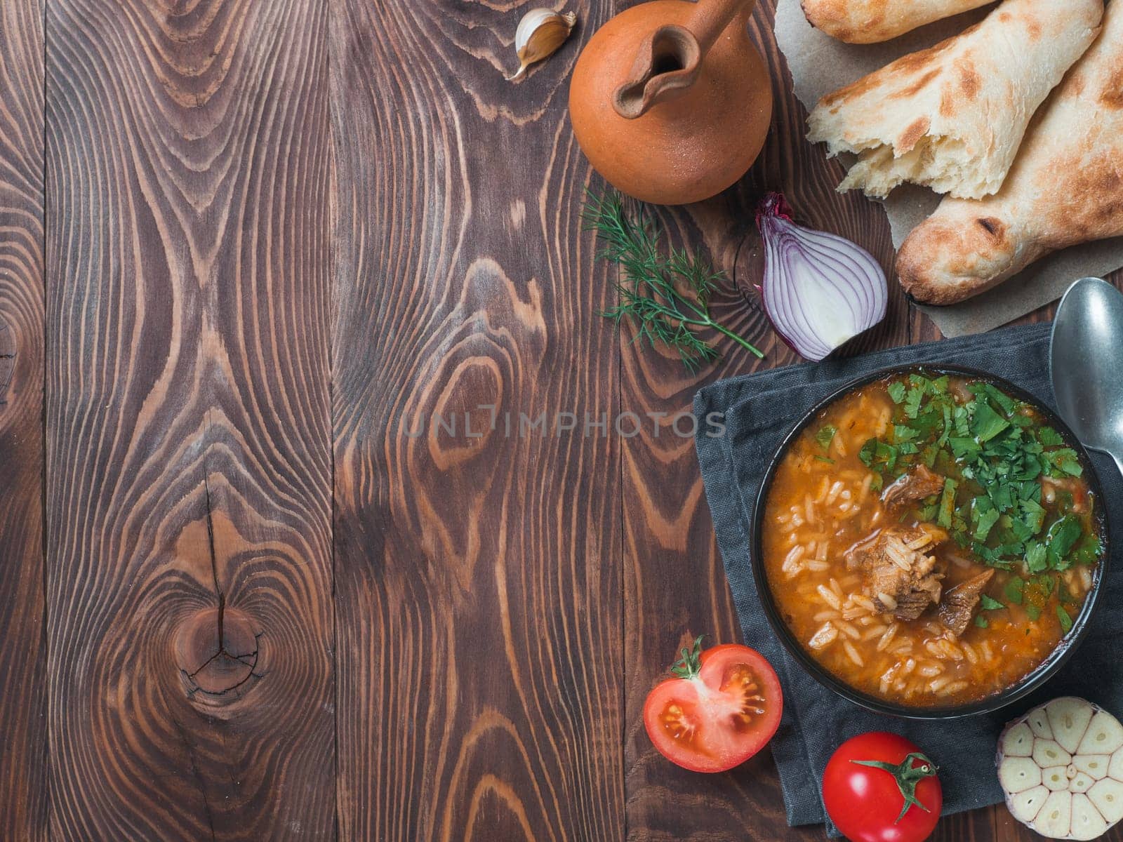 Traditional Georgian soup Kharcho, copy space by fascinadora