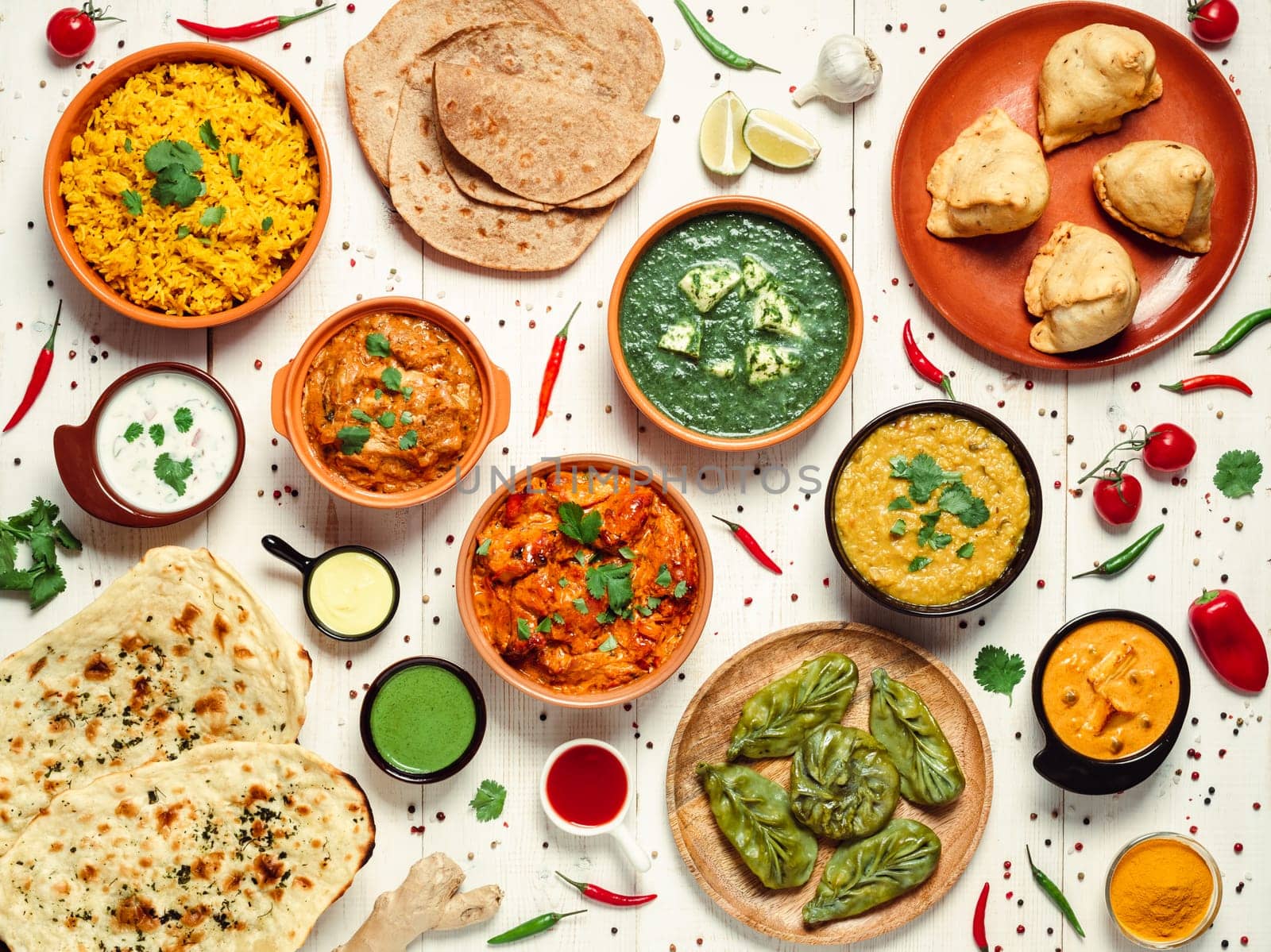 Indian food and indian cuisine dishes, top view by fascinadora