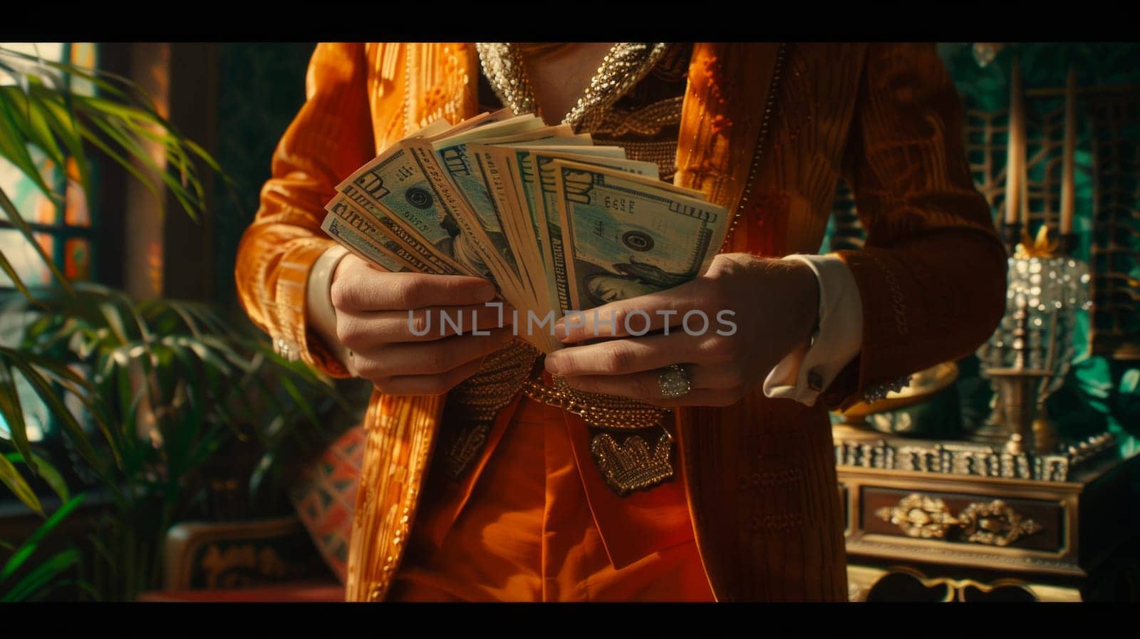 A person holds a stunning bouquet of money, their hands overflowing with wealth and abundance by but_photo