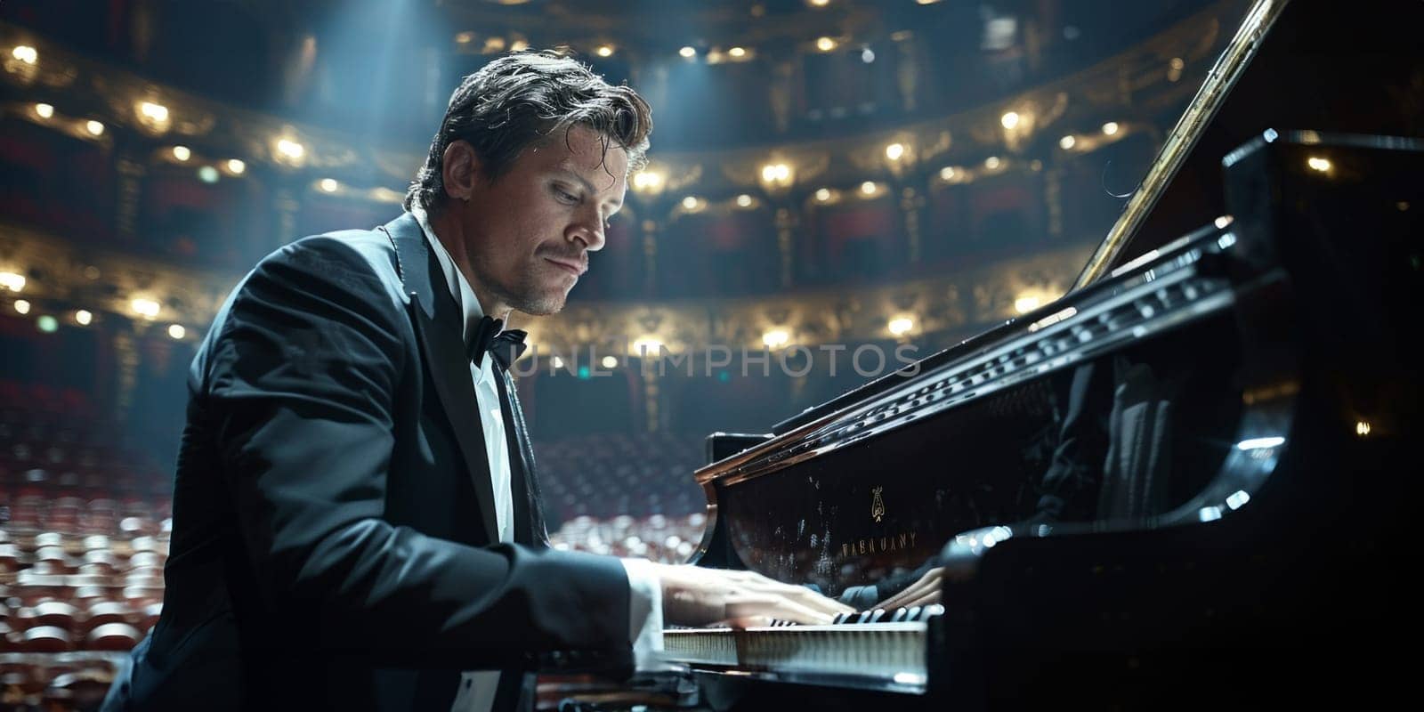 A talented man in a classic suit passionately playing a grand piano with precision and flair by but_photo