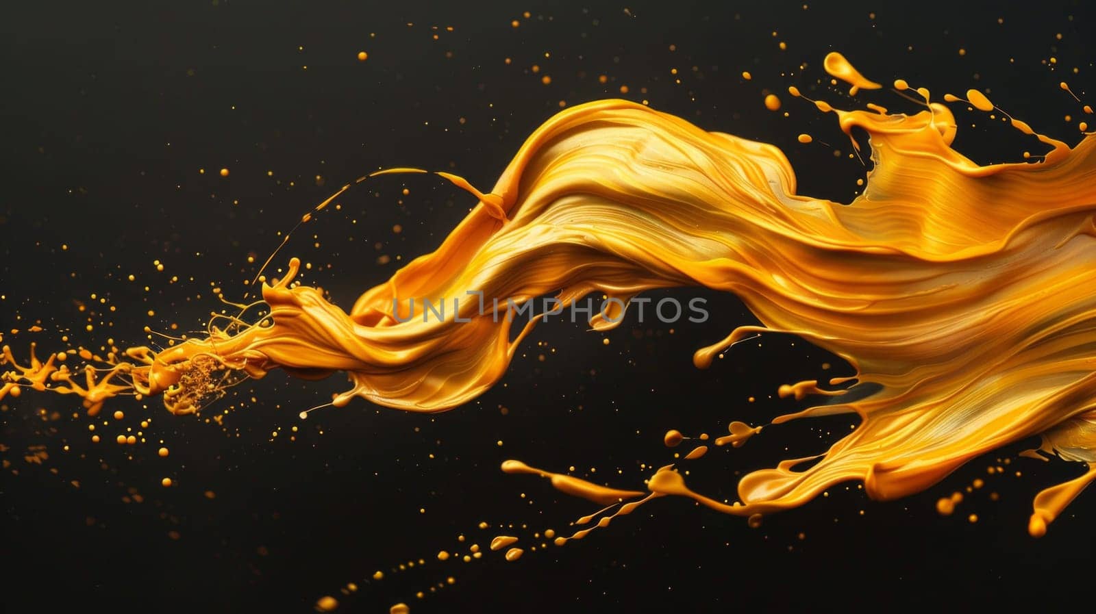 A vibrant yellow liquid dances and splashes against a pitch-black background, creating a mesmerizing contrast of colors by but_photo