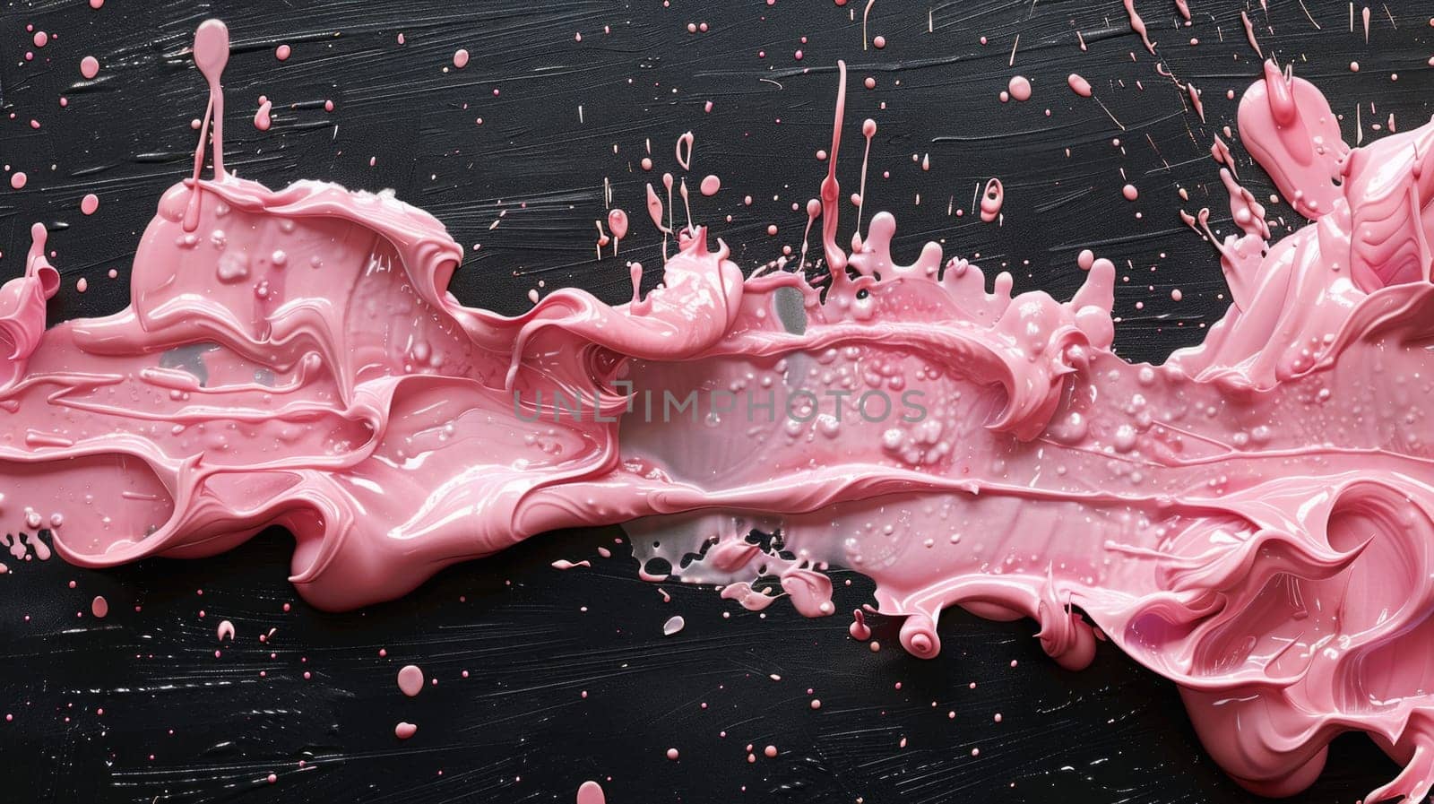 A black surface adorned with delicate pink splashes, creating a mesmerizing display of color and contrast by but_photo