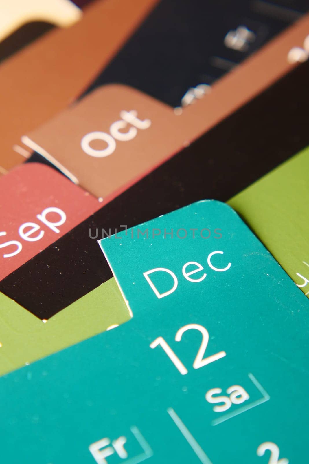 detail shot of a calendar on table,.