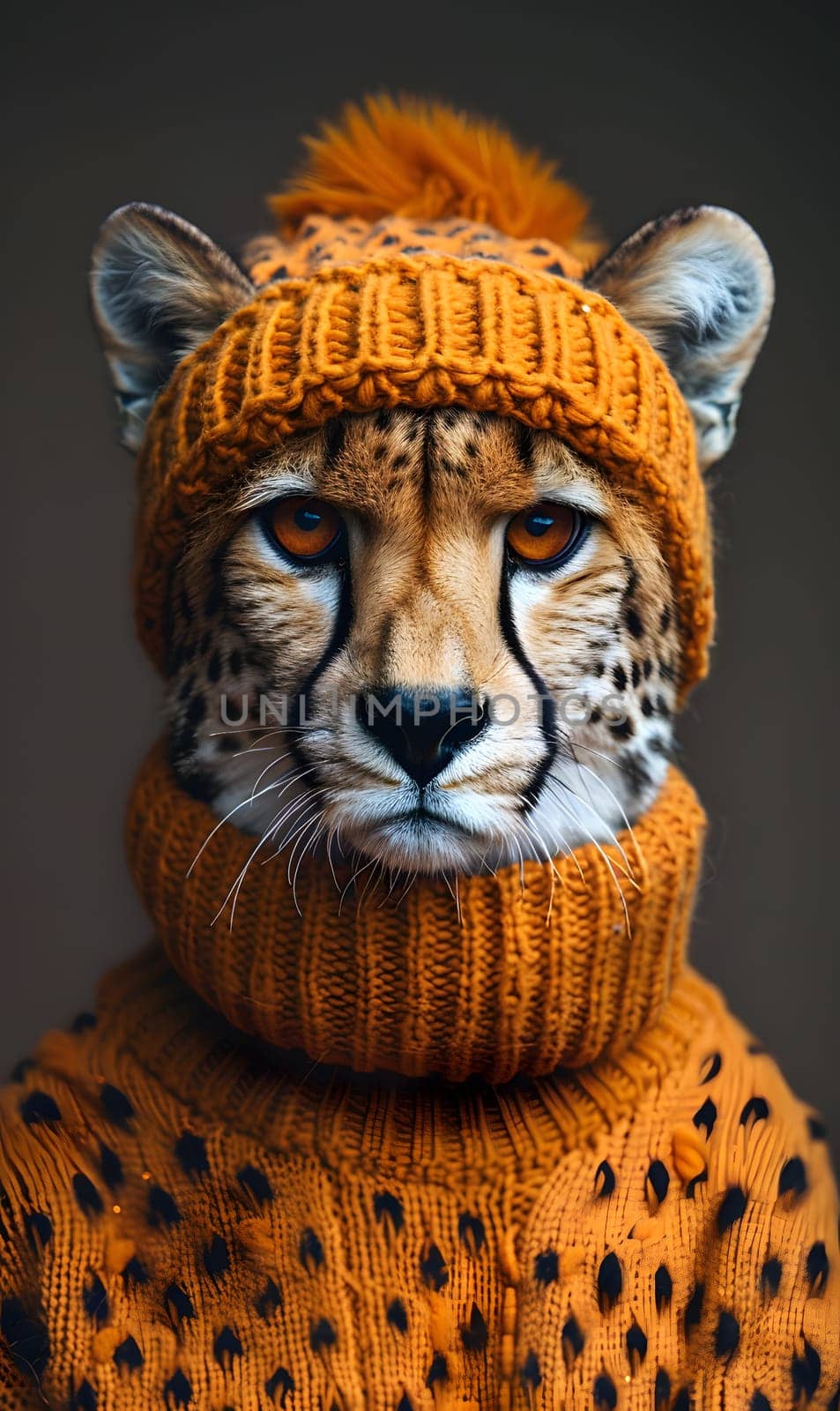 Felidae sporting a hat and sweater among big cats in artistic depiction by Nadtochiy