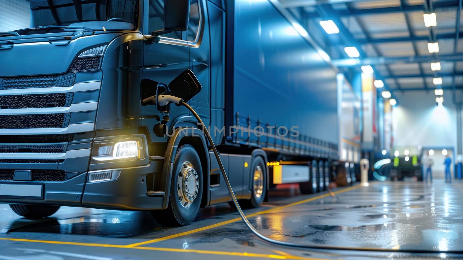 A large black truck is being charged at a charging station by golfmerrymaker