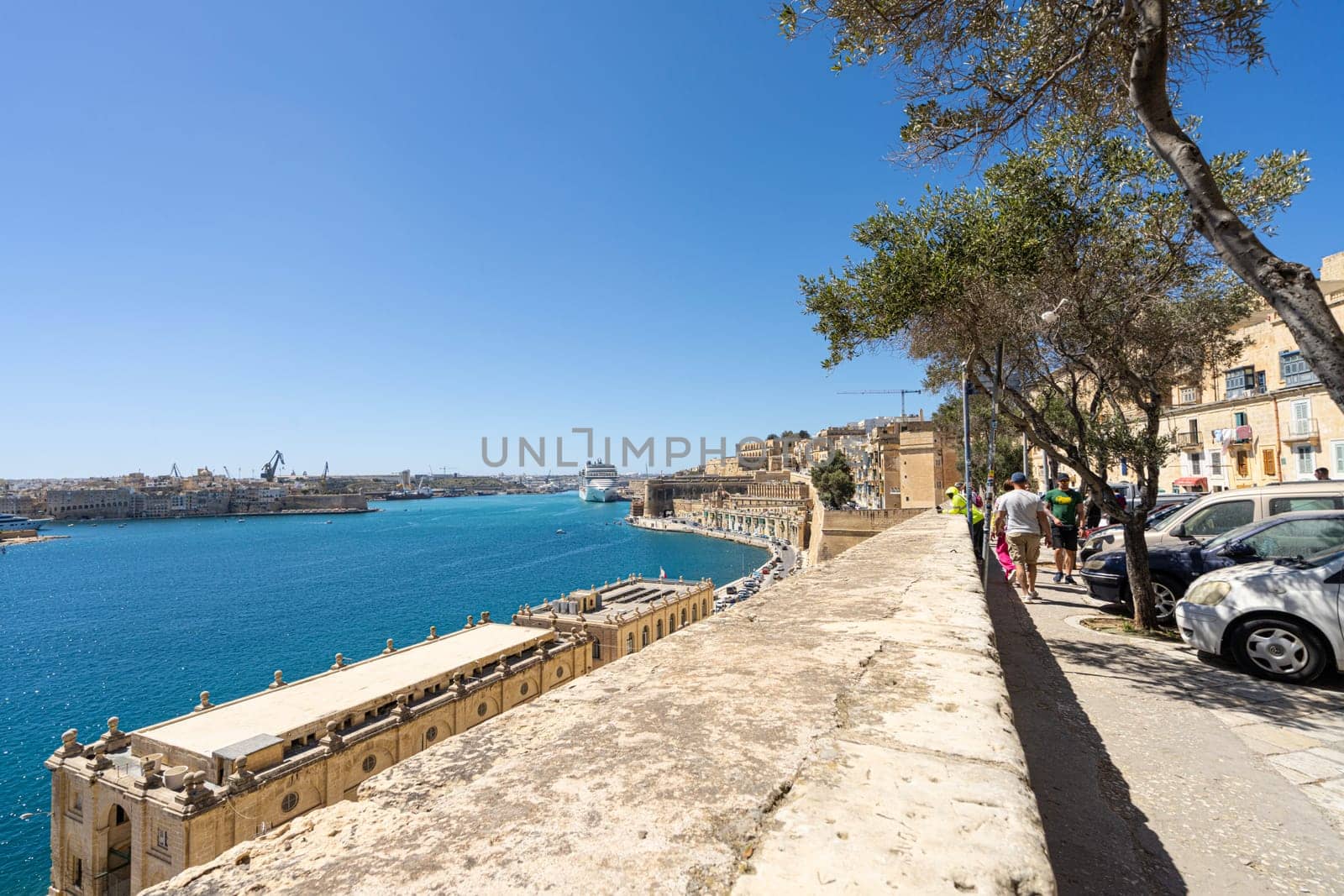 Valletta, Malta, April 03, 2024. Panoramic view of the grand harbor from Barrakka lower Gardens
in the city center