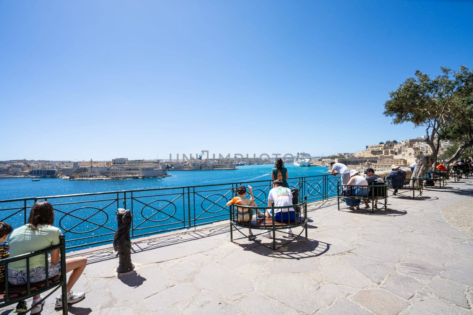 Valletta, Malta, April 03, 2024. Panoramic view of the grand harbor from Barrakka lower Gardens
in the city center