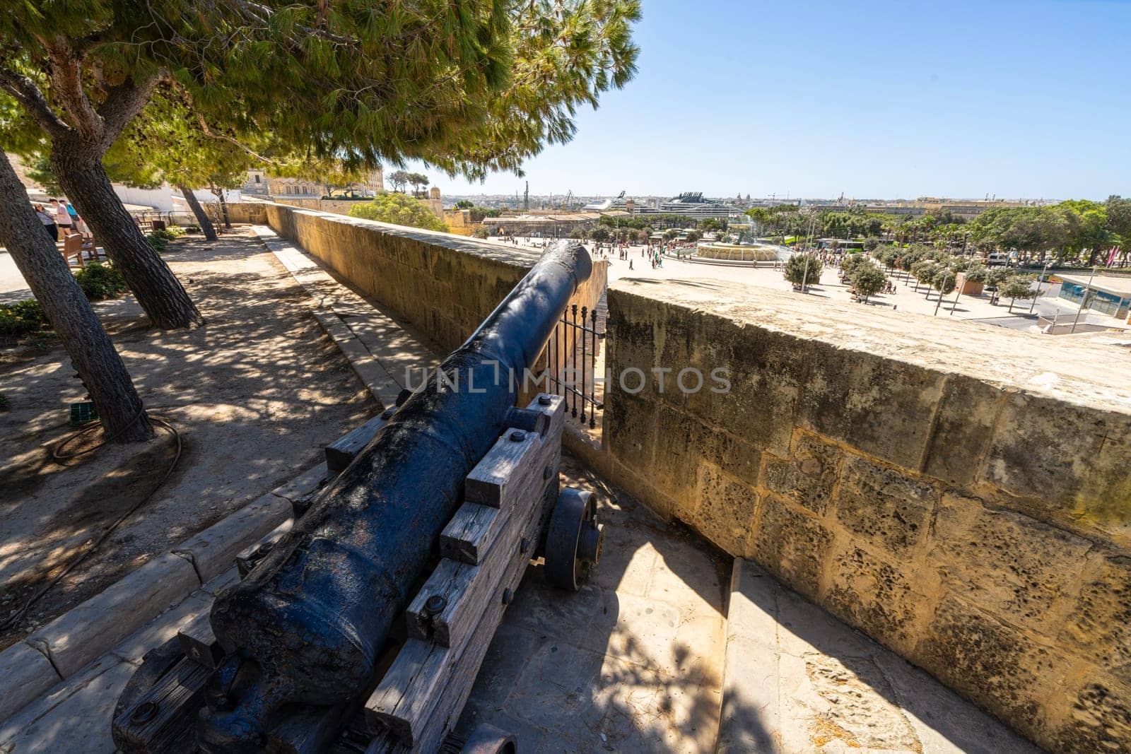 Valletta, Malta, April 03, 2024. an ancient cannon on the Hastings Garden Malta in th city center
