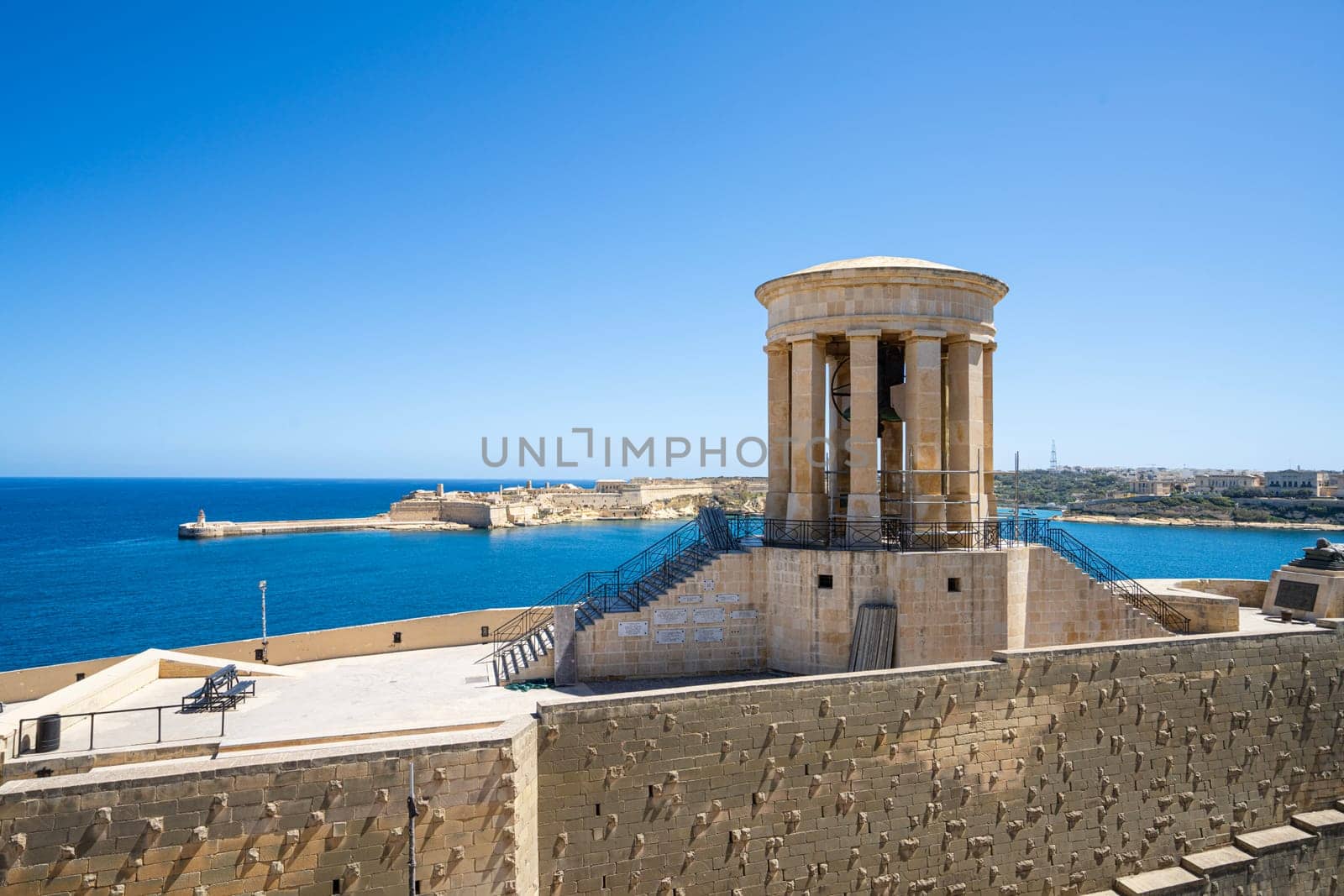 Valletta, Malta, April 03, 2024.  View of the Siege Bell War Memorial monument in the city center