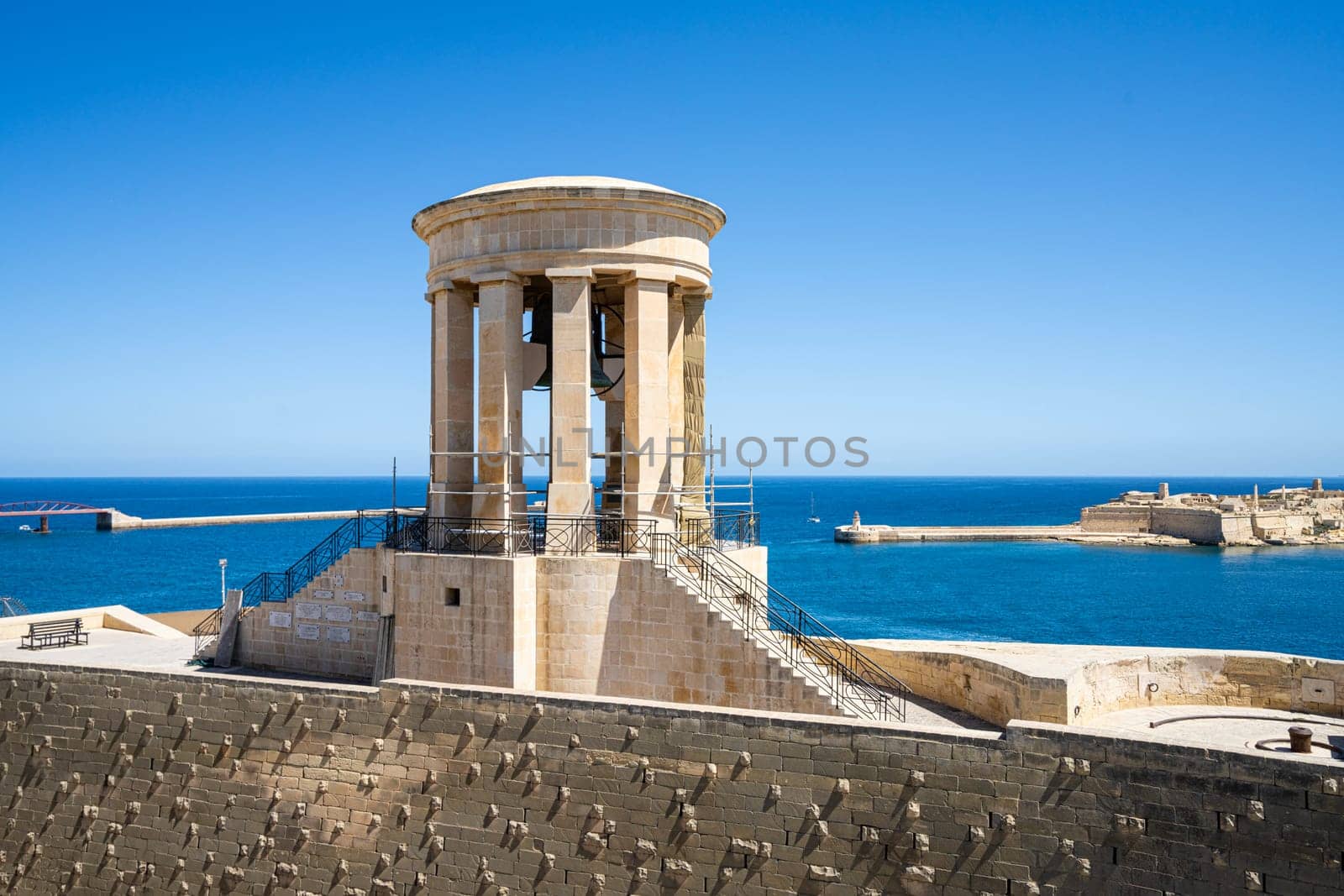 Valletta, Malta, April 03, 2024.  View of the Siege Bell War Memorial monument in the city center