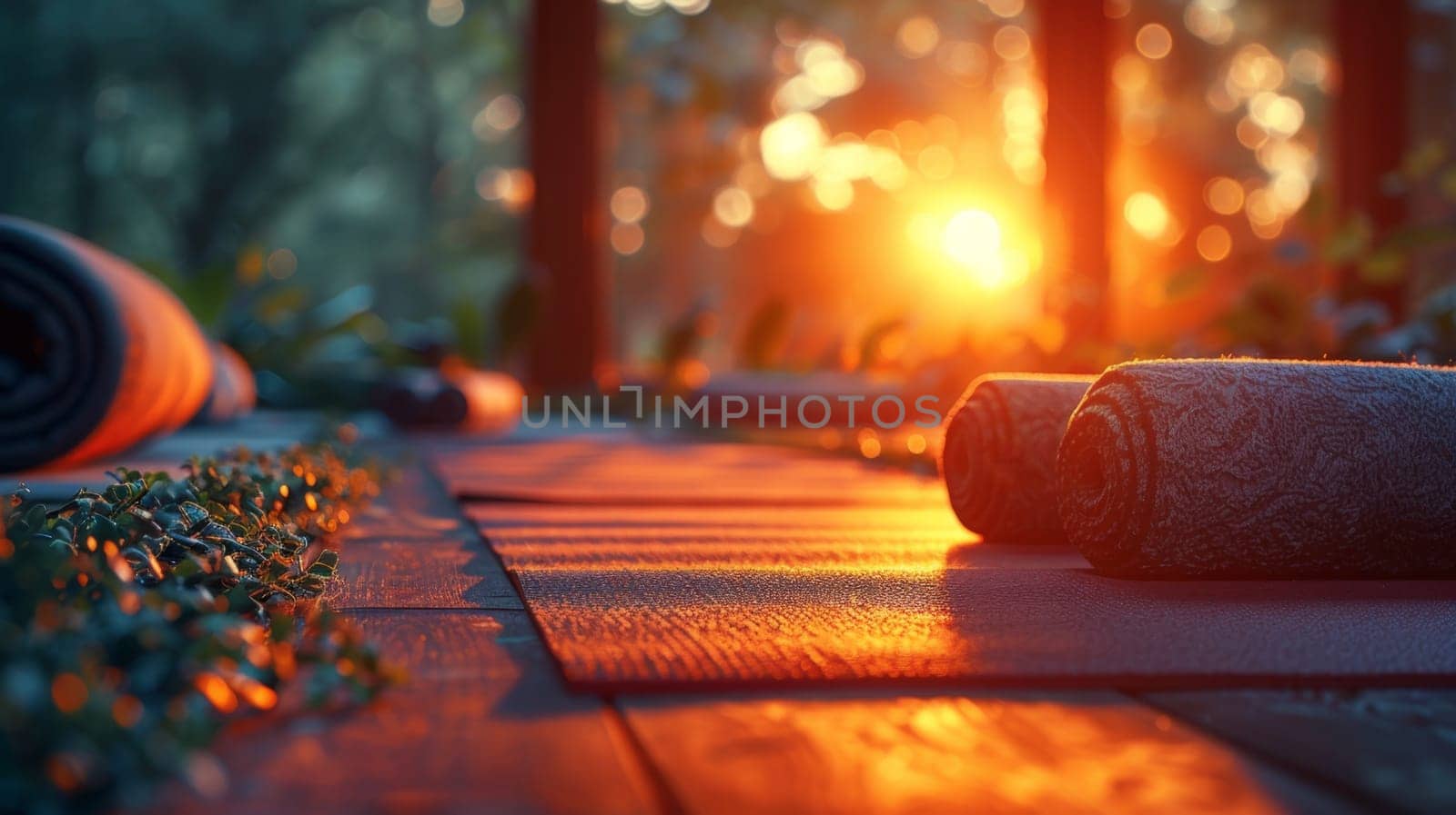 Yoga mats are spread out on the wooden floor in the room. International Yoga Day by Lobachad