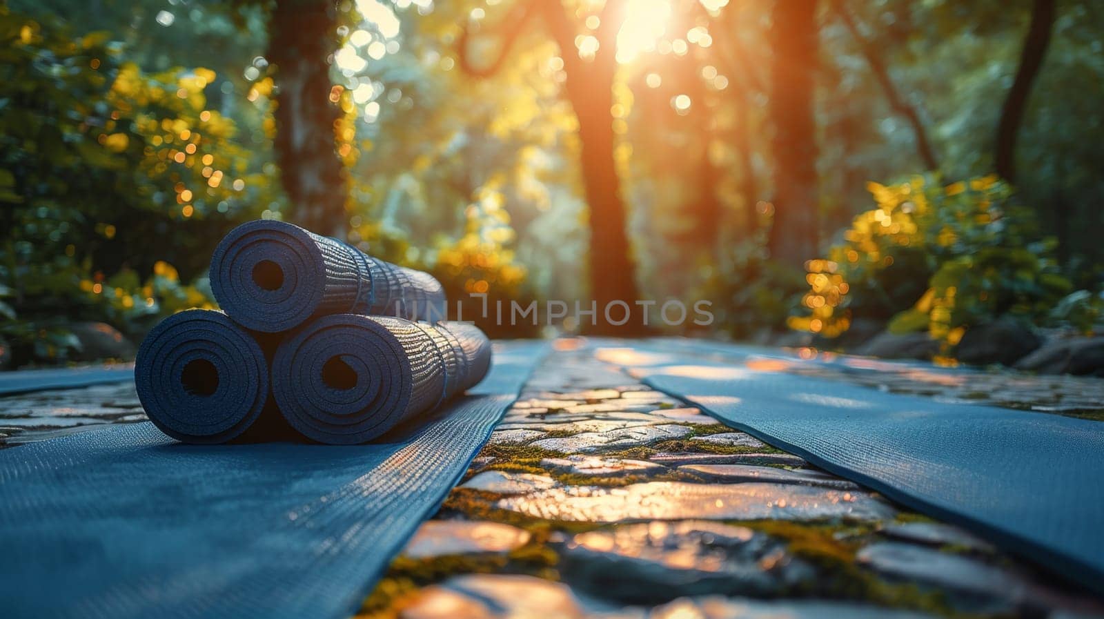 There is a set of yoga mats on the wooden floor in the room. International Yoga Day by Lobachad