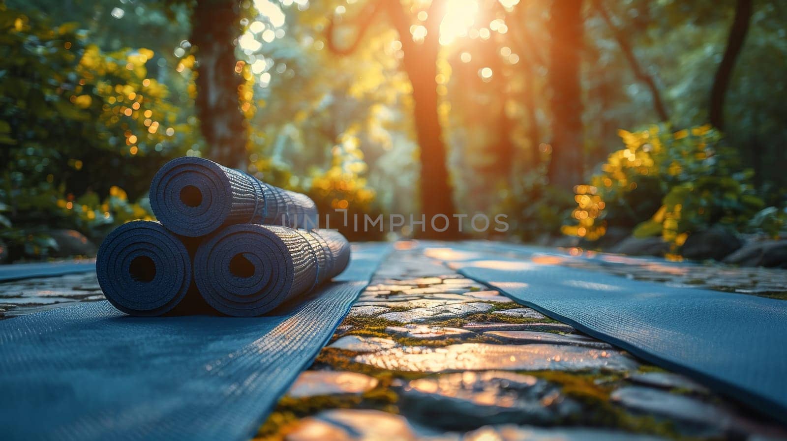 There is a set of yoga mats on the wooden floor in the room. International Yoga Day.