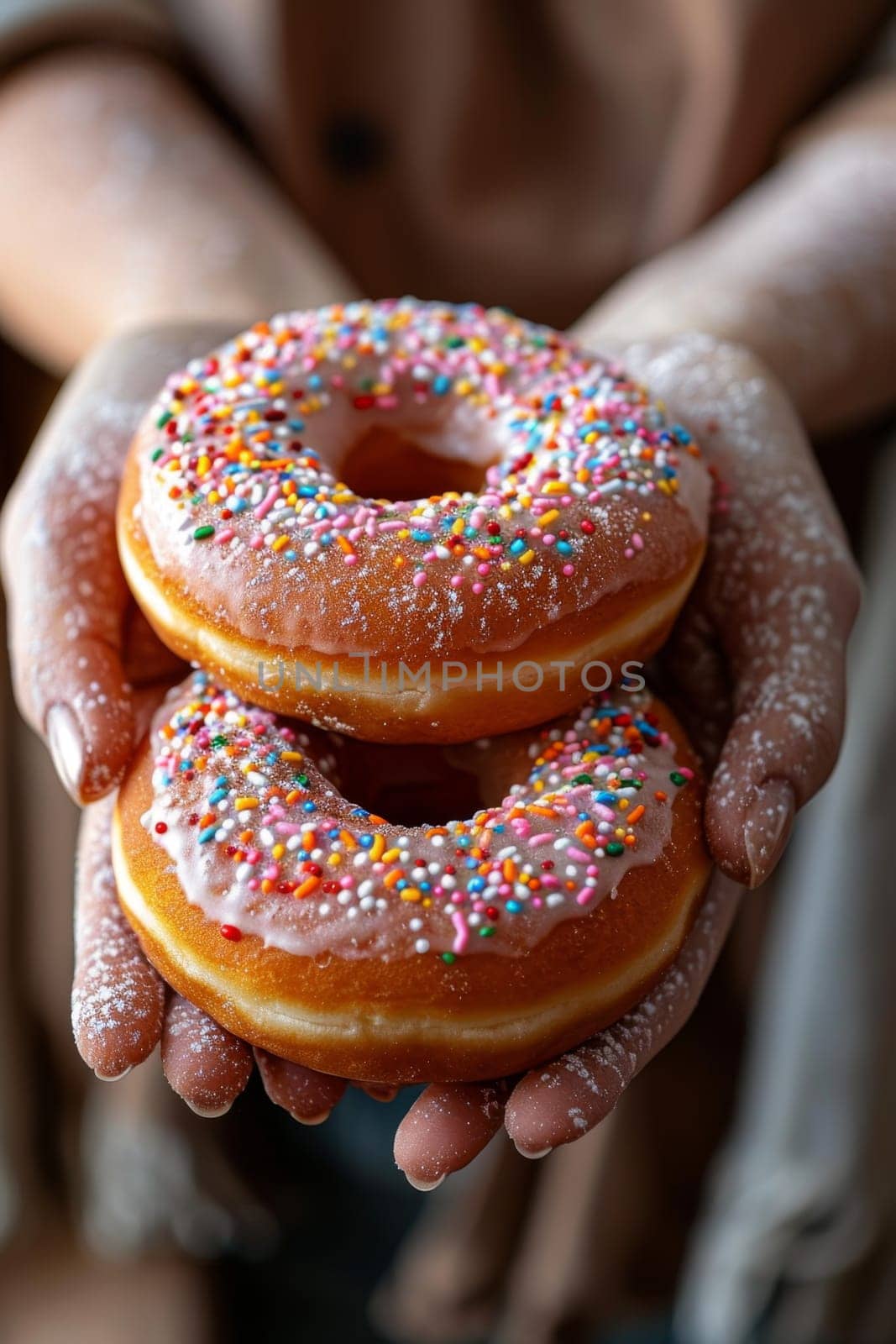 A set of donuts in hand . National Donut Day.