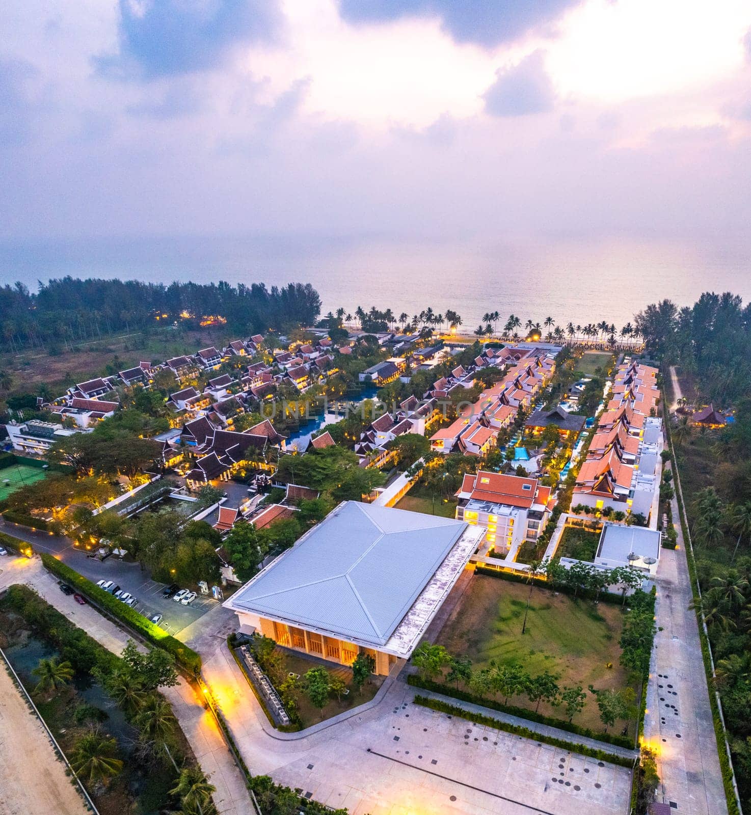 Aerial view of luxry hotel in Khao Lak beach in Phang Nga, Thailand, south east asia