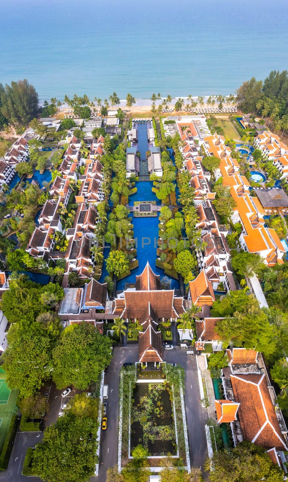 Aerial view of luxry hotel in Khao Lak beach in Phang Nga, Thailand, south east asia