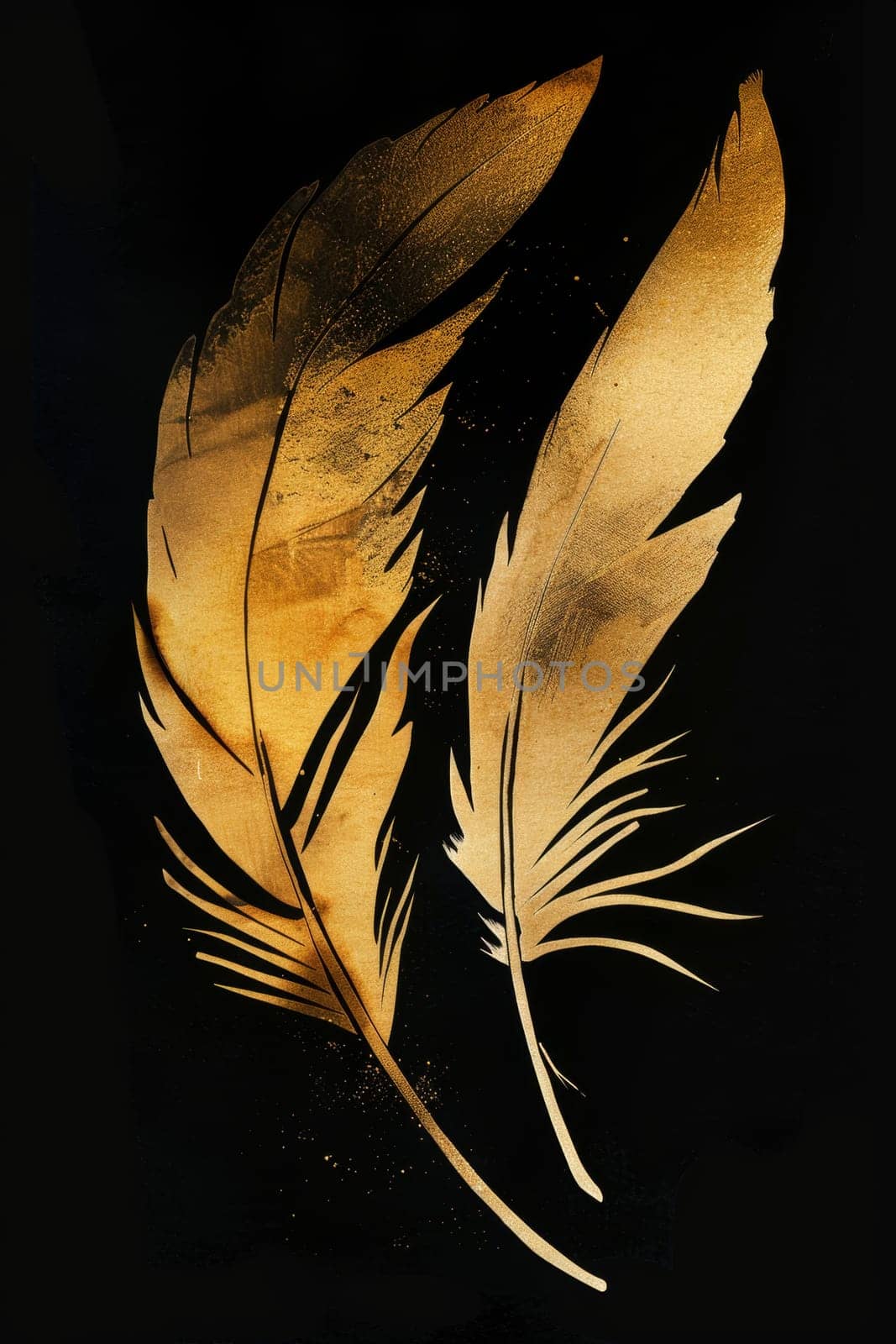 Golden feathers highlighted on a black background by Lobachad