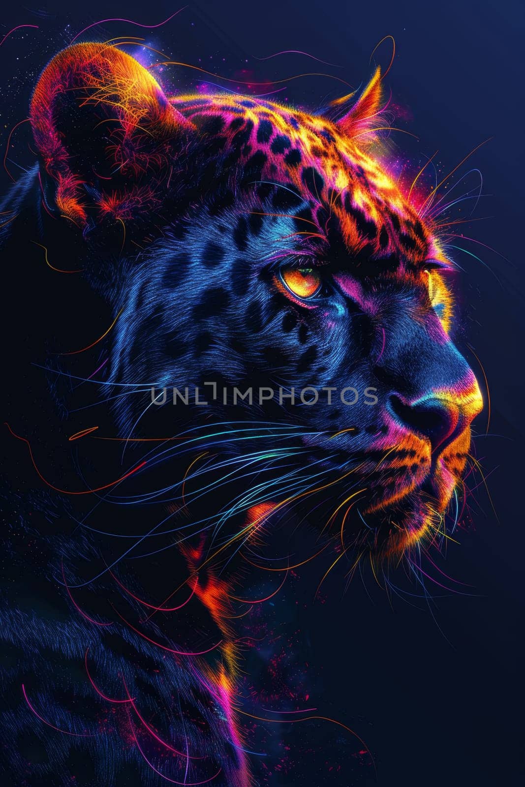 The muzzle of a Black panther highlighted on a black background by Lobachad