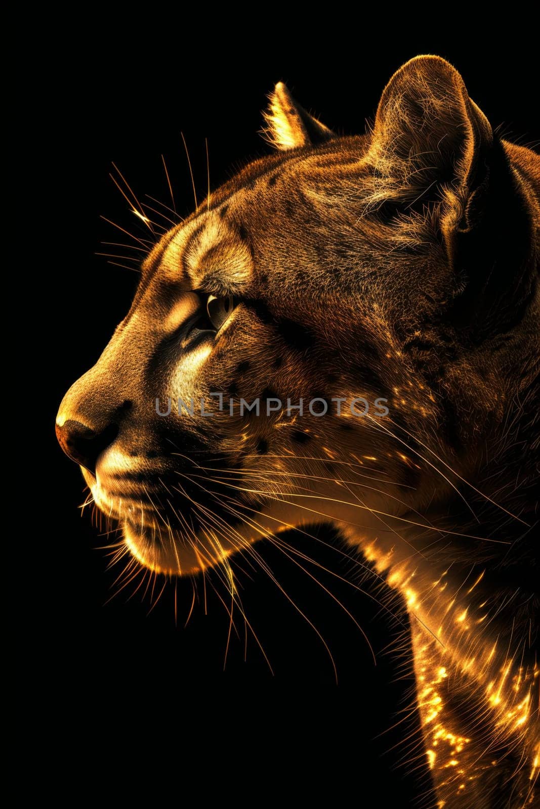 Portrait of a cougar highlighted on a black background by Lobachad