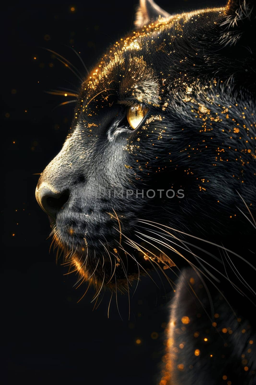 Portrait of a cougar highlighted on a black background.