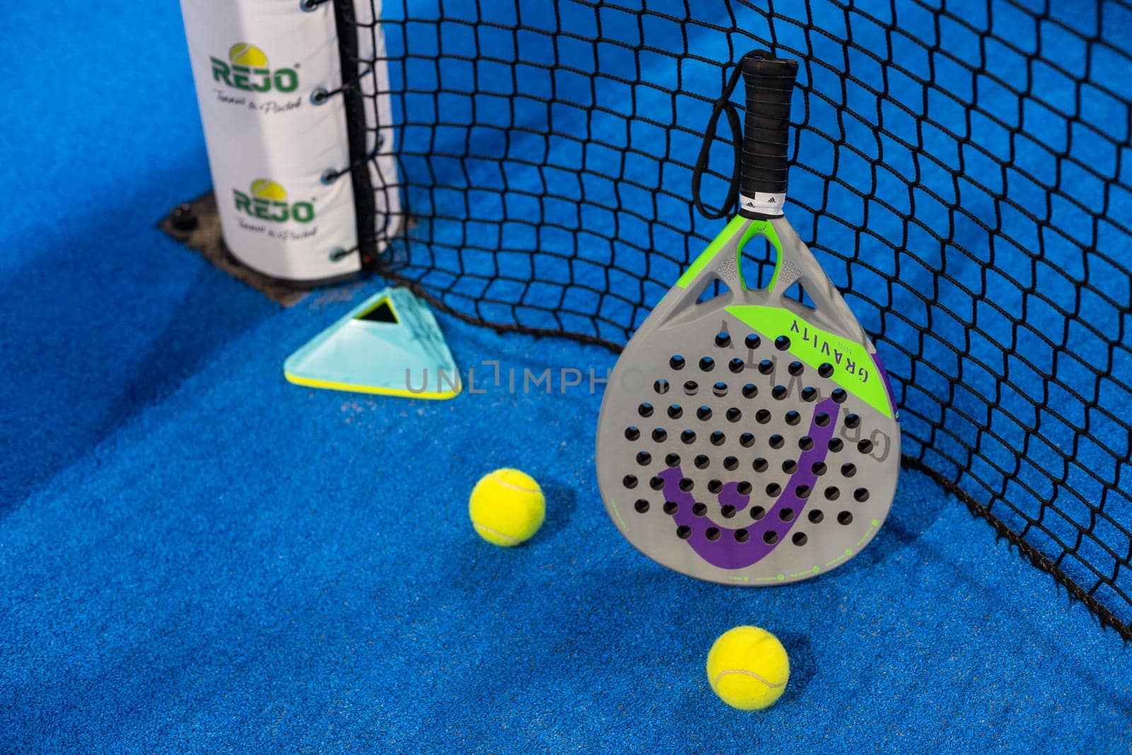 Ukraine Kyiv, April 13 2024. Paddle tennis objects and court. High quality photo