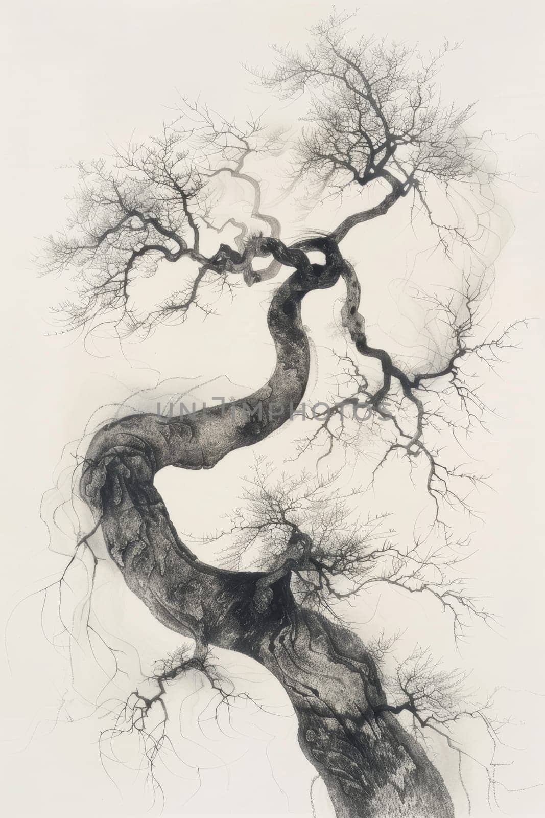 A stylized tree drawn in black pencil on a white background.