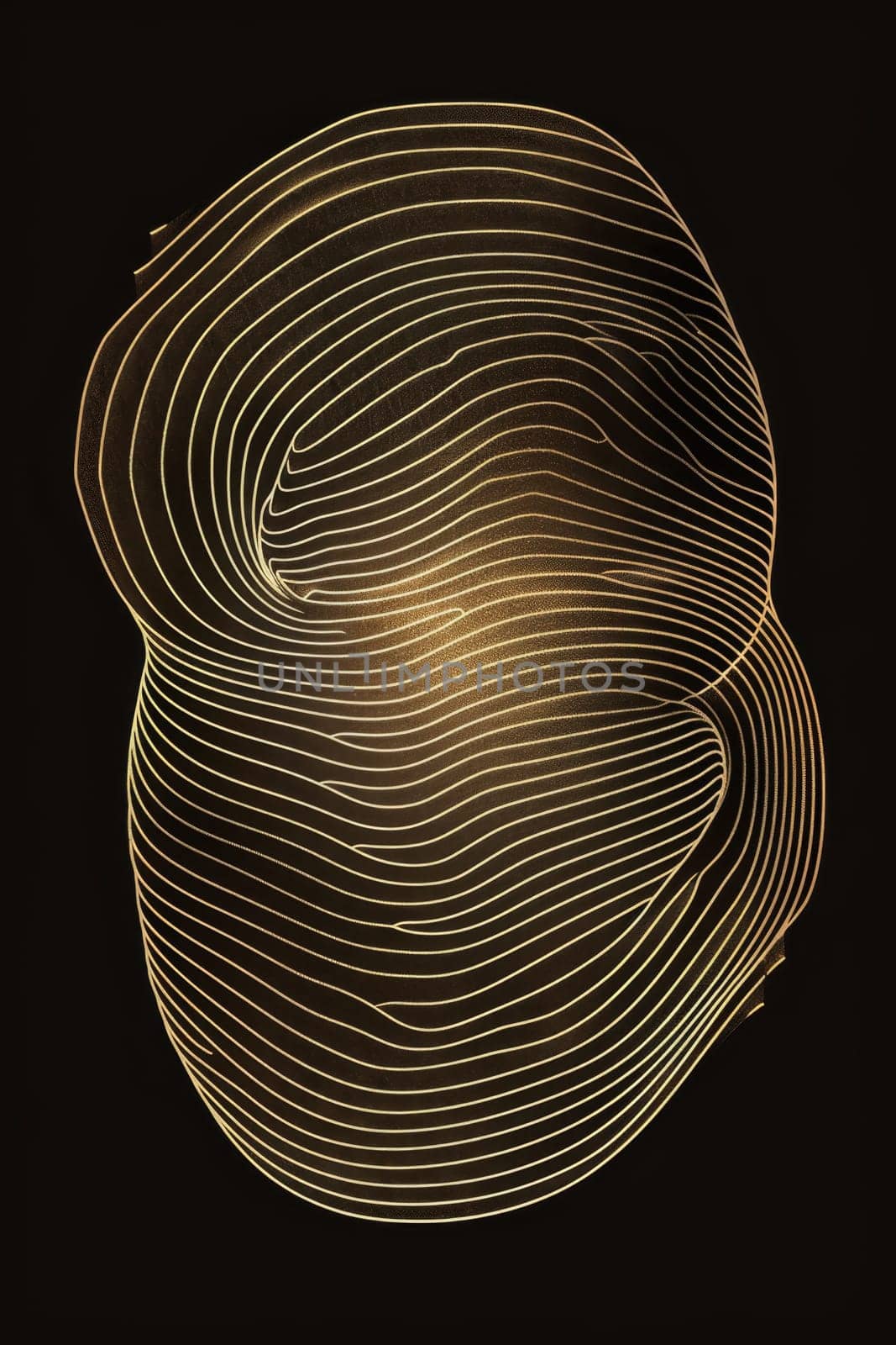 A golden abstract fingerprint on a black background. Illustration.