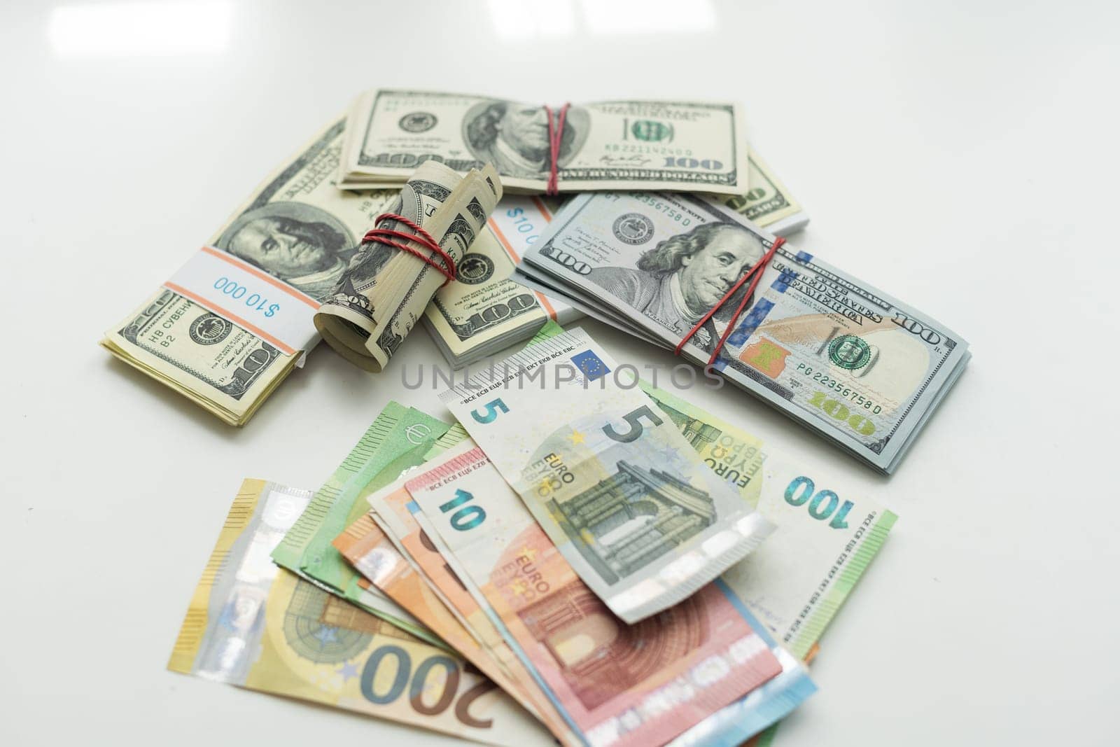 banknotes, American dollar, European currency, euro, various money. High quality photo